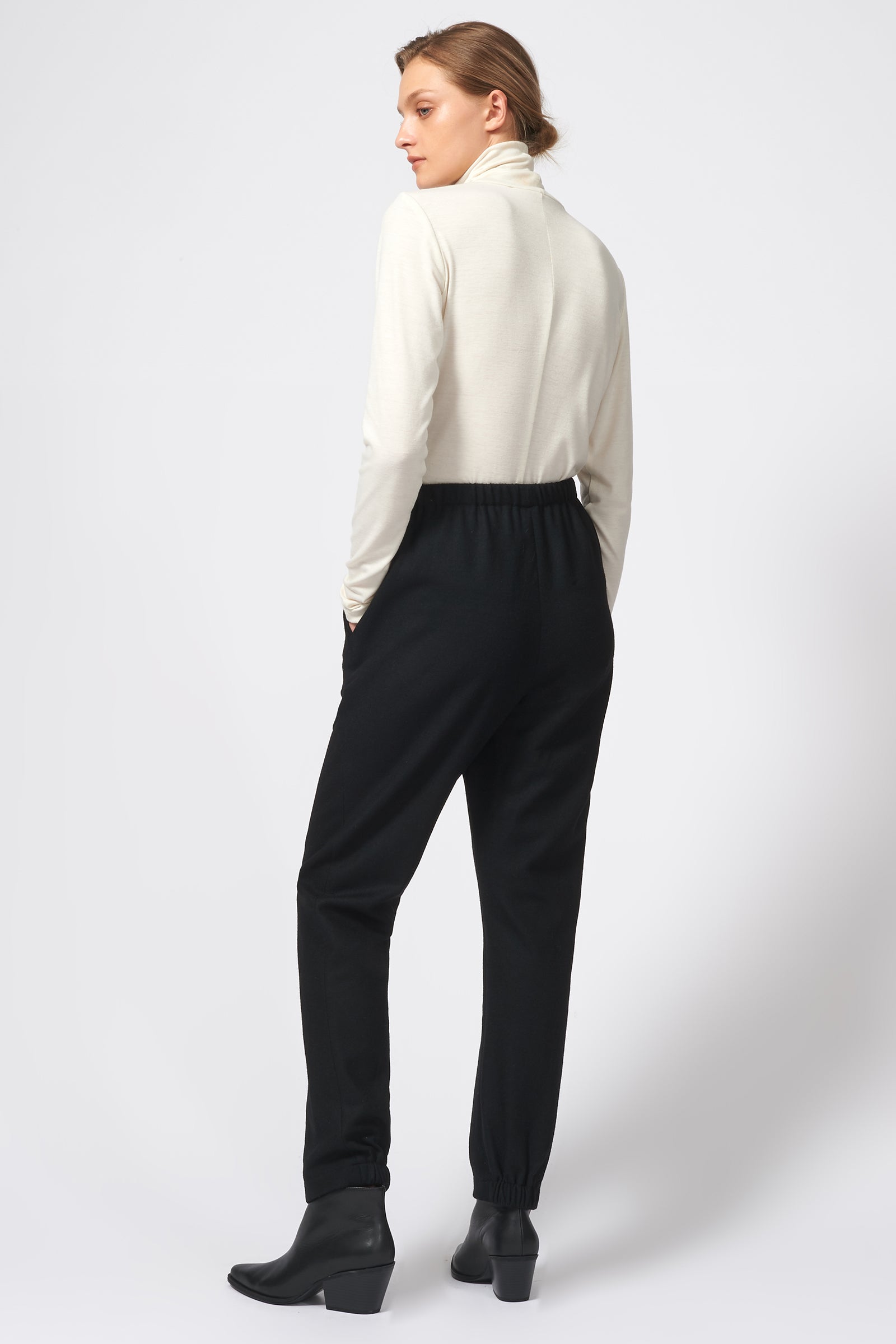 Kal Rieman Felted Jersey Angle Seam Jogger in Black on Model Full Back View