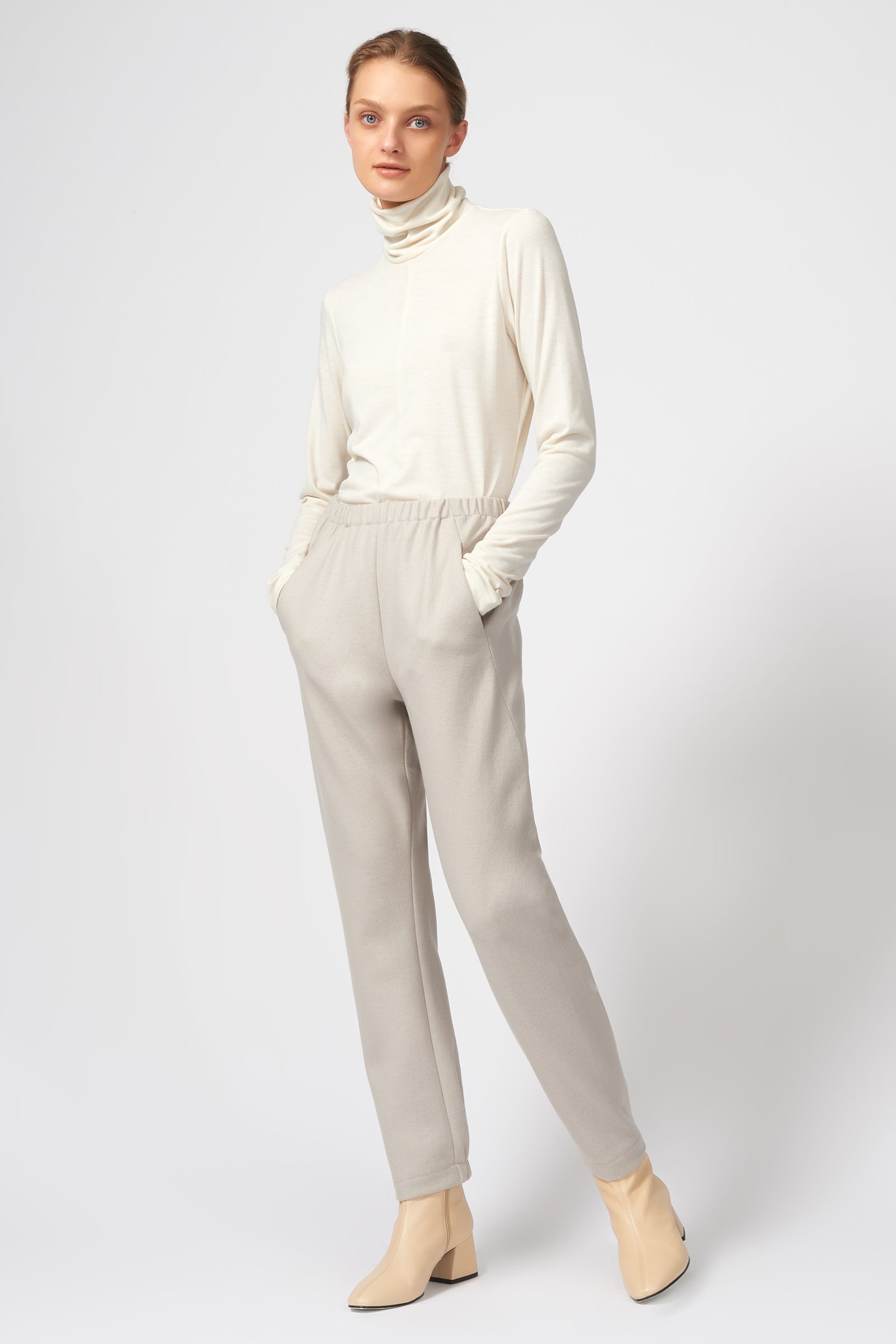 Kal Rieman Felted Jersey Angle Seam Jogger in Mink on Model Full Front View