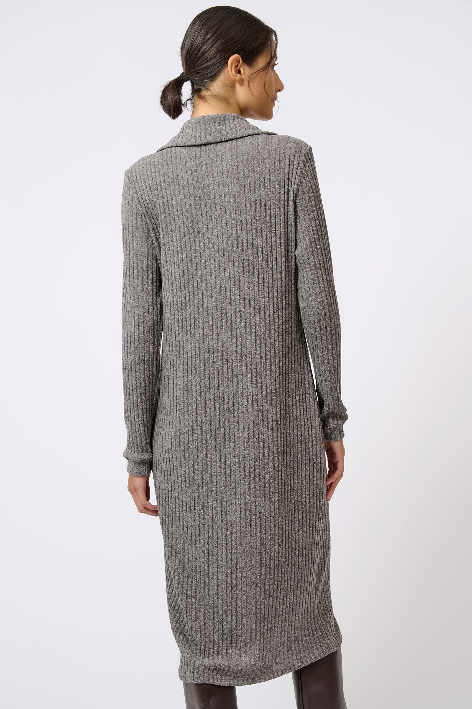 Kal Rieman Audrey Collared Rib Dress in Charcoal on Model Back View