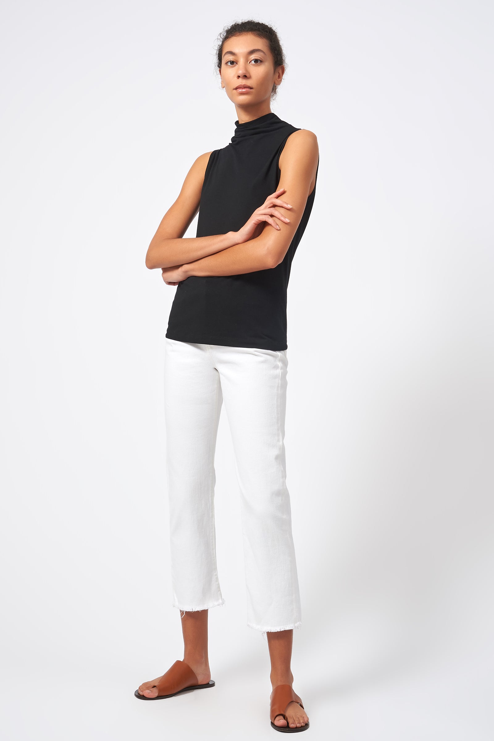 Kal Rieman Bamboo Jersey Funnelneck Black On Model Font View Full