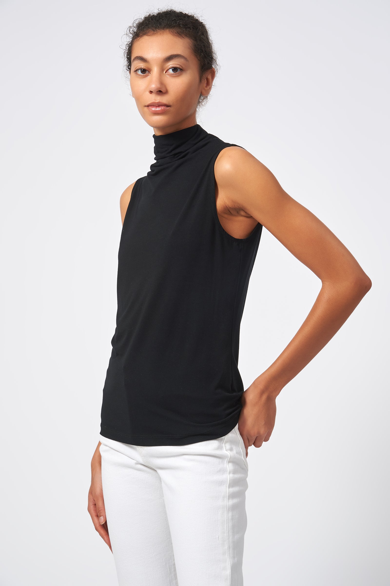 Kal Rieman Bamboo Jersey Funnelneck Black On Model  Front View