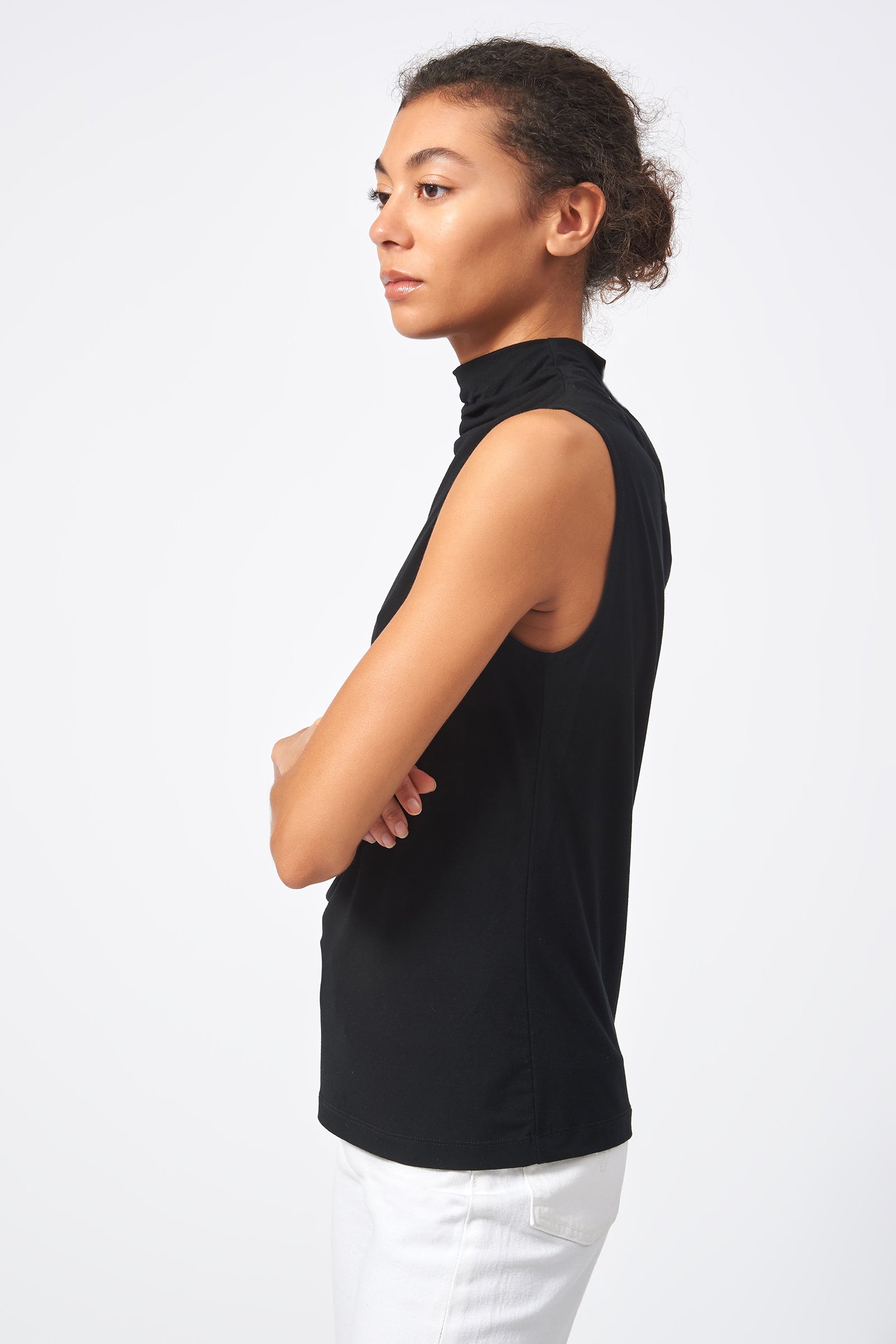 Kal Rieman Bamboo Jersey Funnelneck Black On Model  View 2