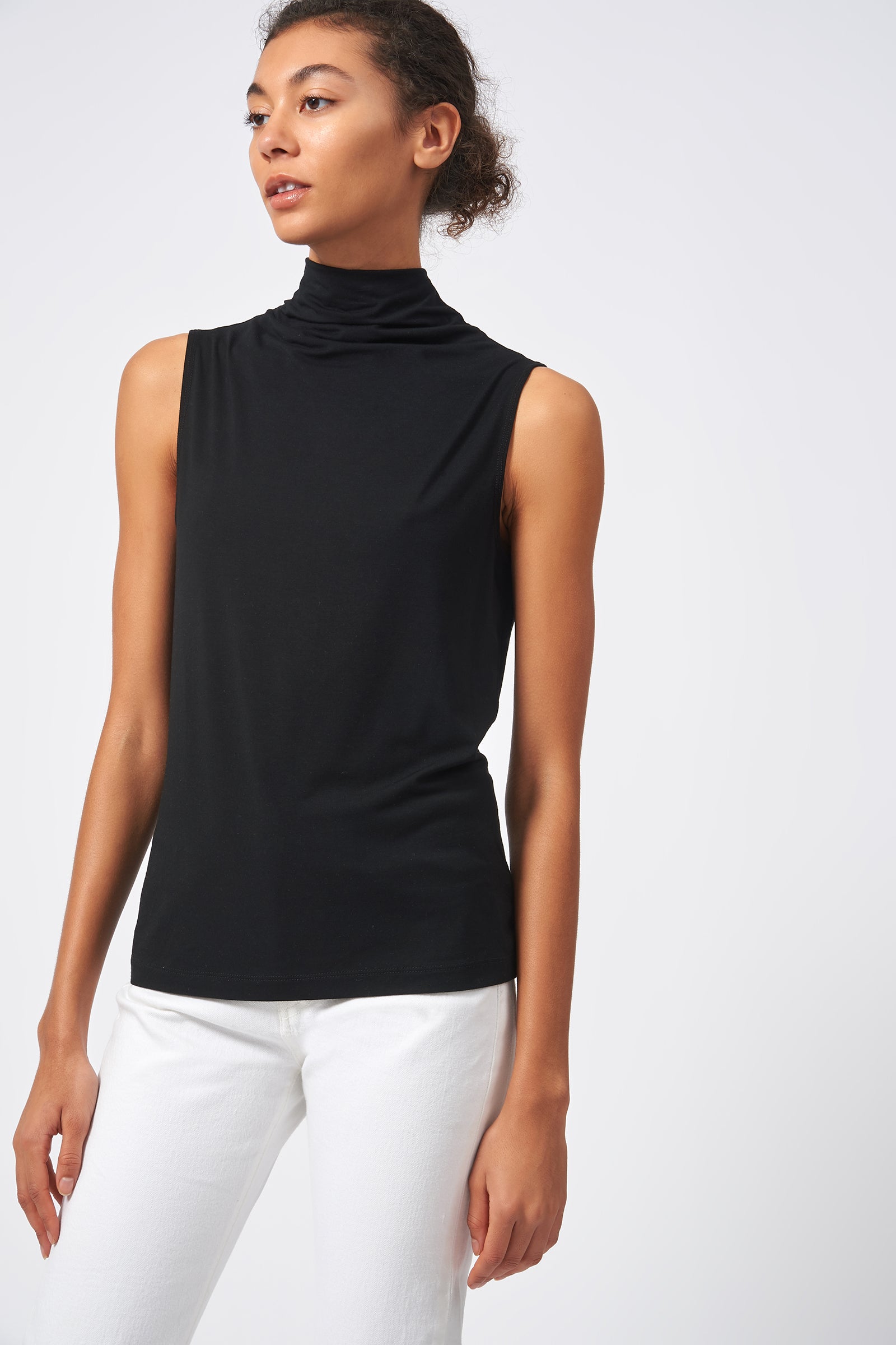 Kal Rieman Bamboo Jersey Funnelneck Black On Model Side View 3