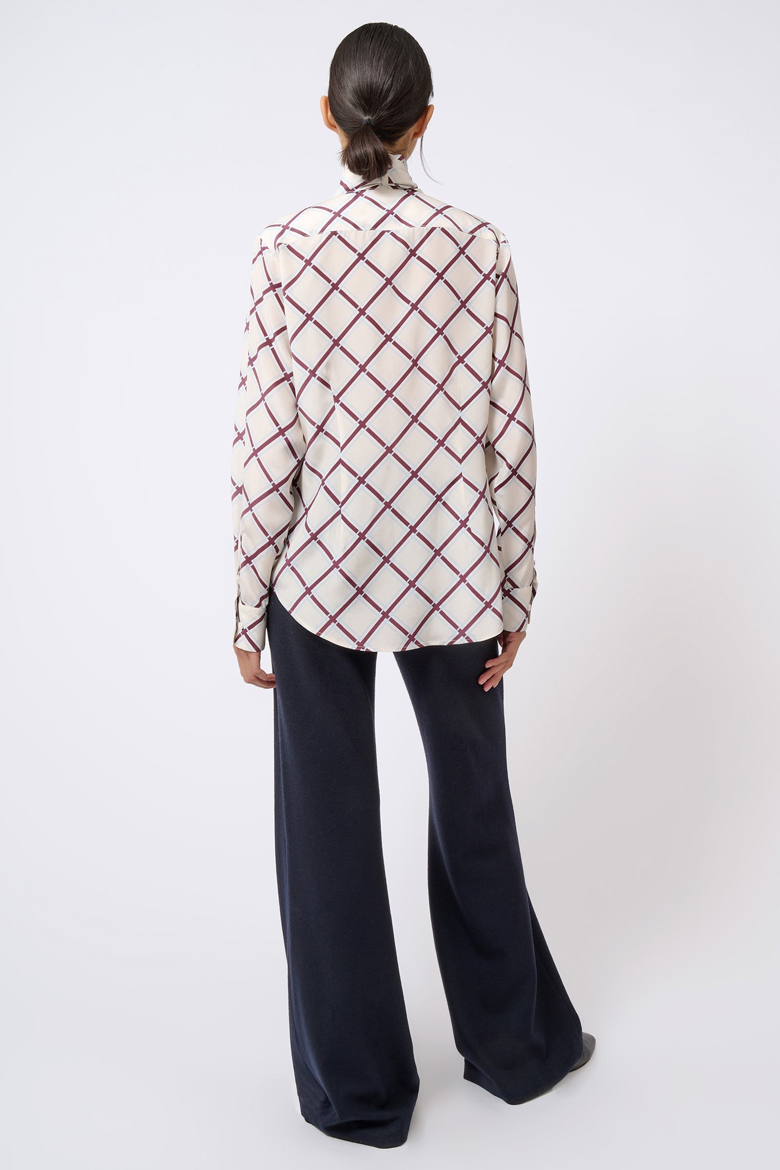 Kal Rieman Scarf Tie Blouse in Diagonal Print on Model Full Back View