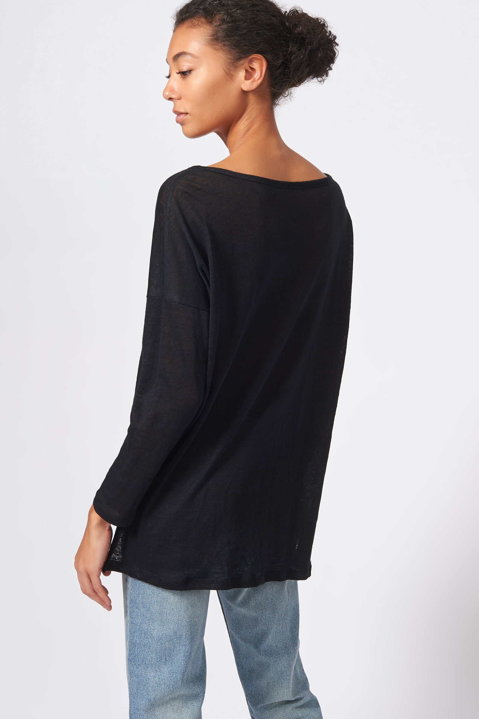 Kal Rieman Boat Neck Box Tee in Black on Model Back View