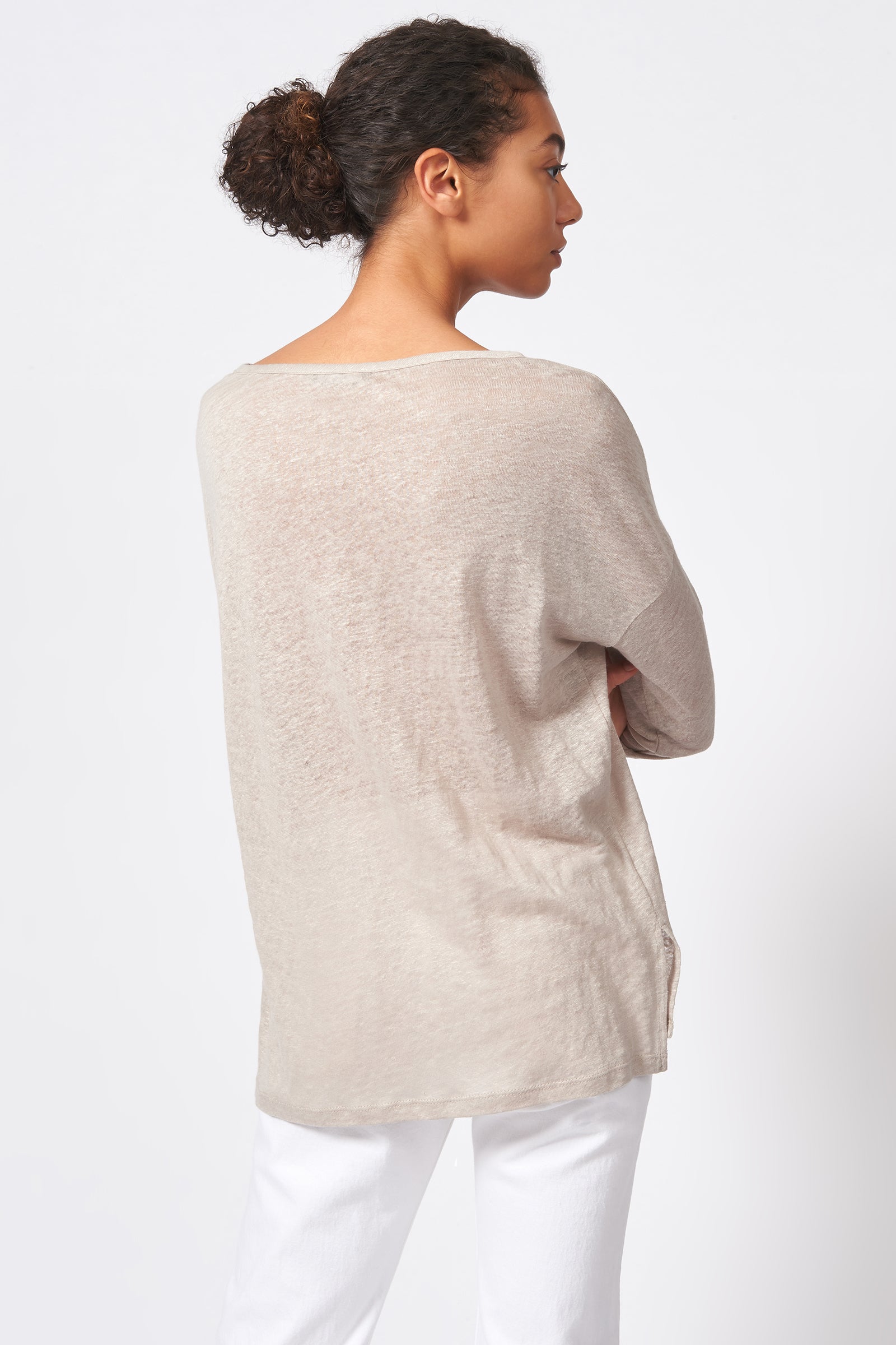Kal Rieman Boat Neck Box Tee in Khaki on Model Back View