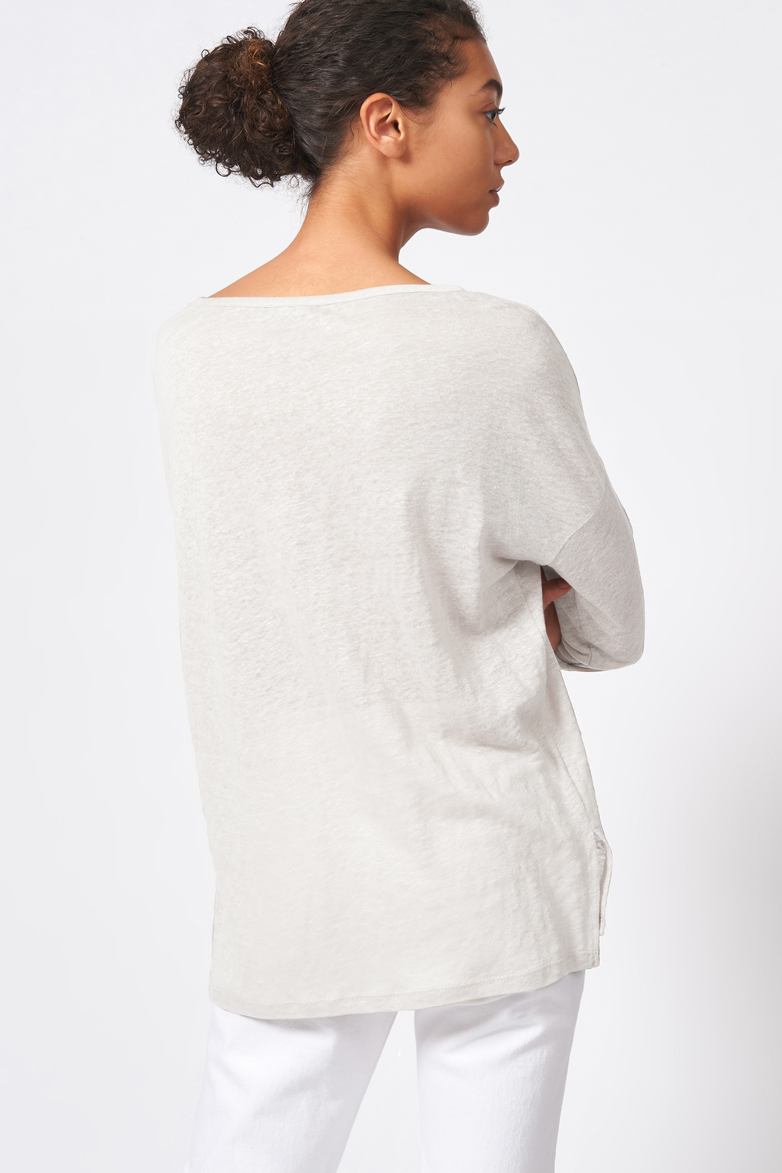 Kal Rieman Boat Neck Box Tee in Natural on Model Back View