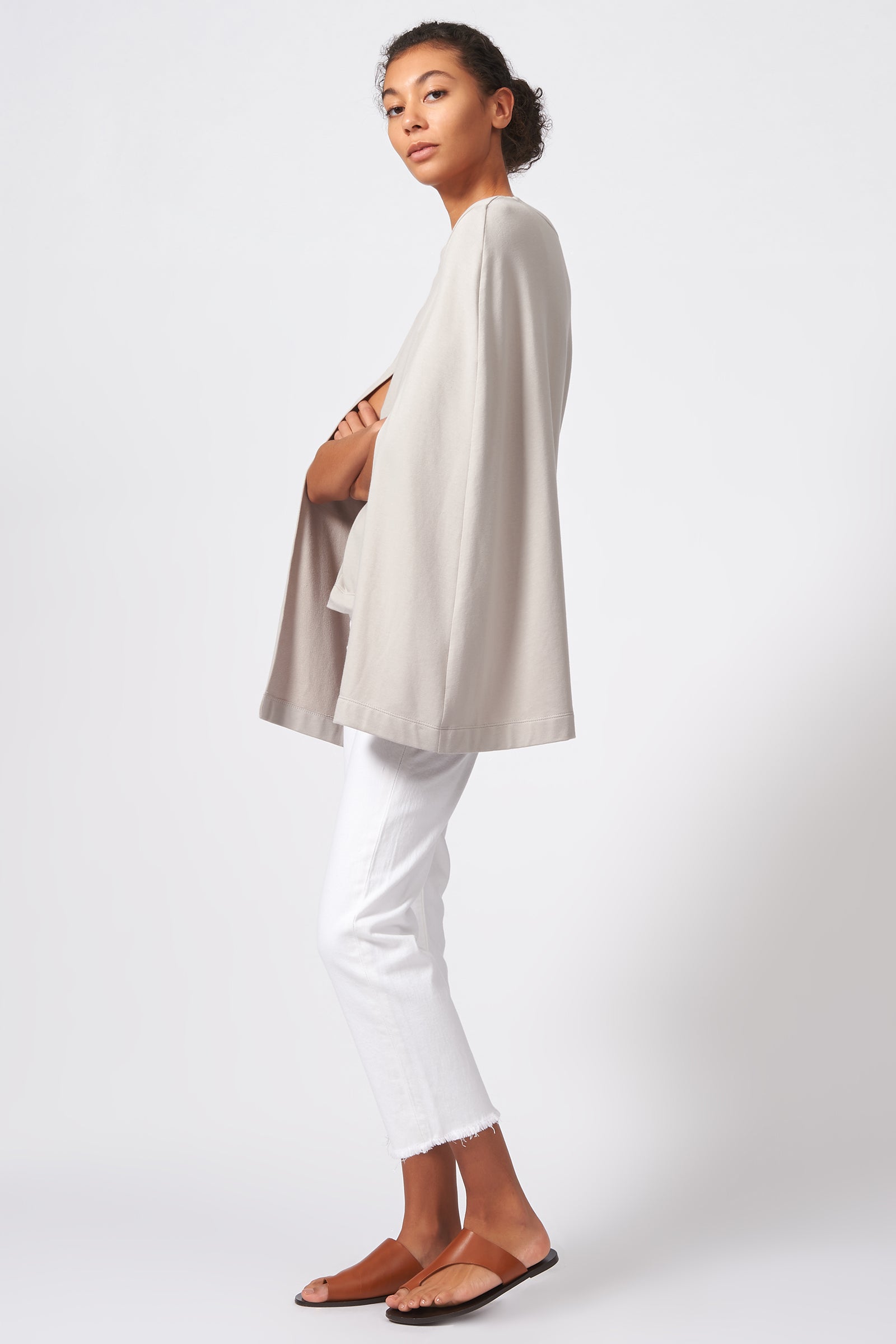 Kal Rieman Cape Sweatshirt in Khaki on Model Full Side View