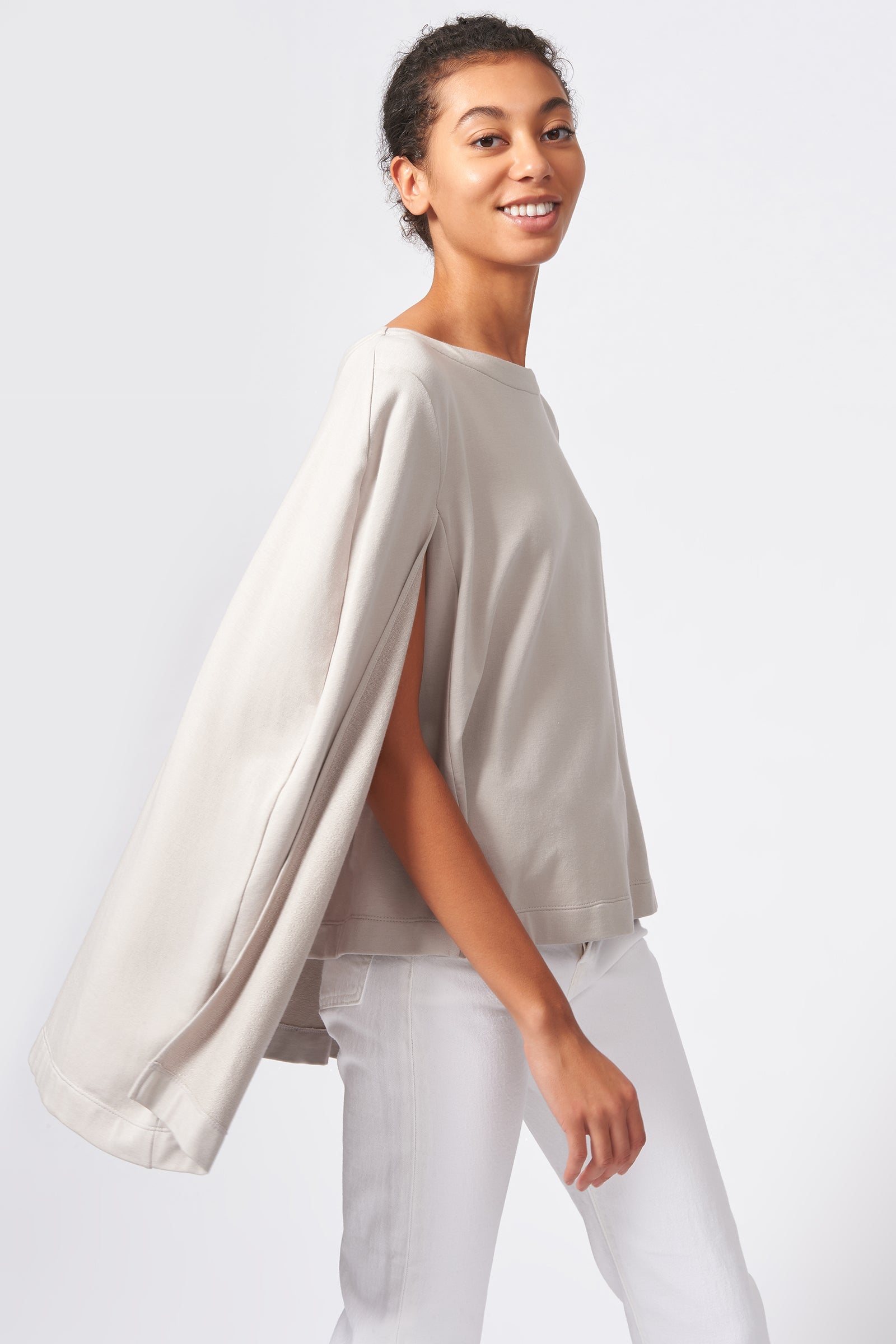 Kal Rieman Cape Sweatshirt in Khaki on Model Side View