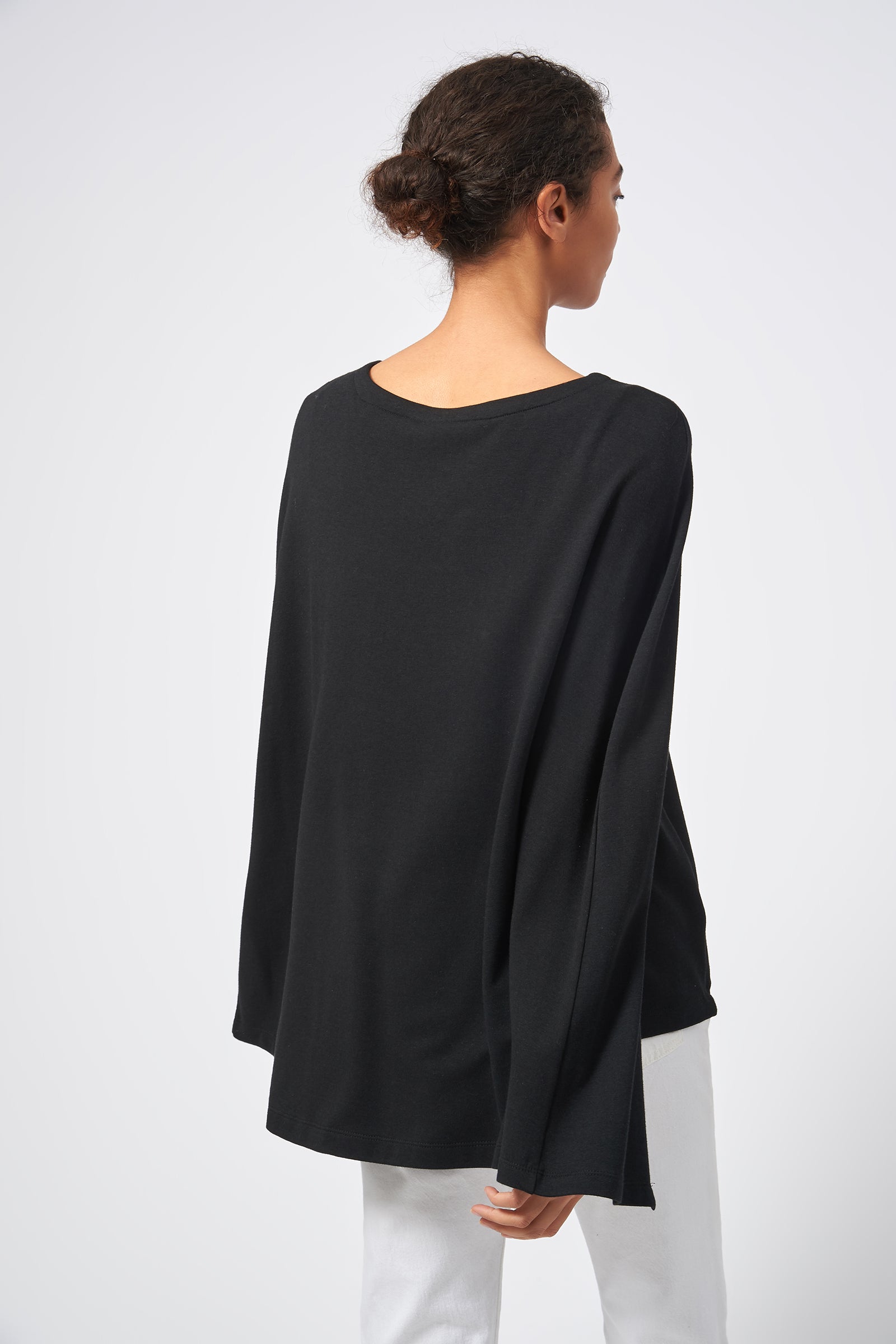 Kal Rieman Cape Sweatshirt in Black on Model Front View