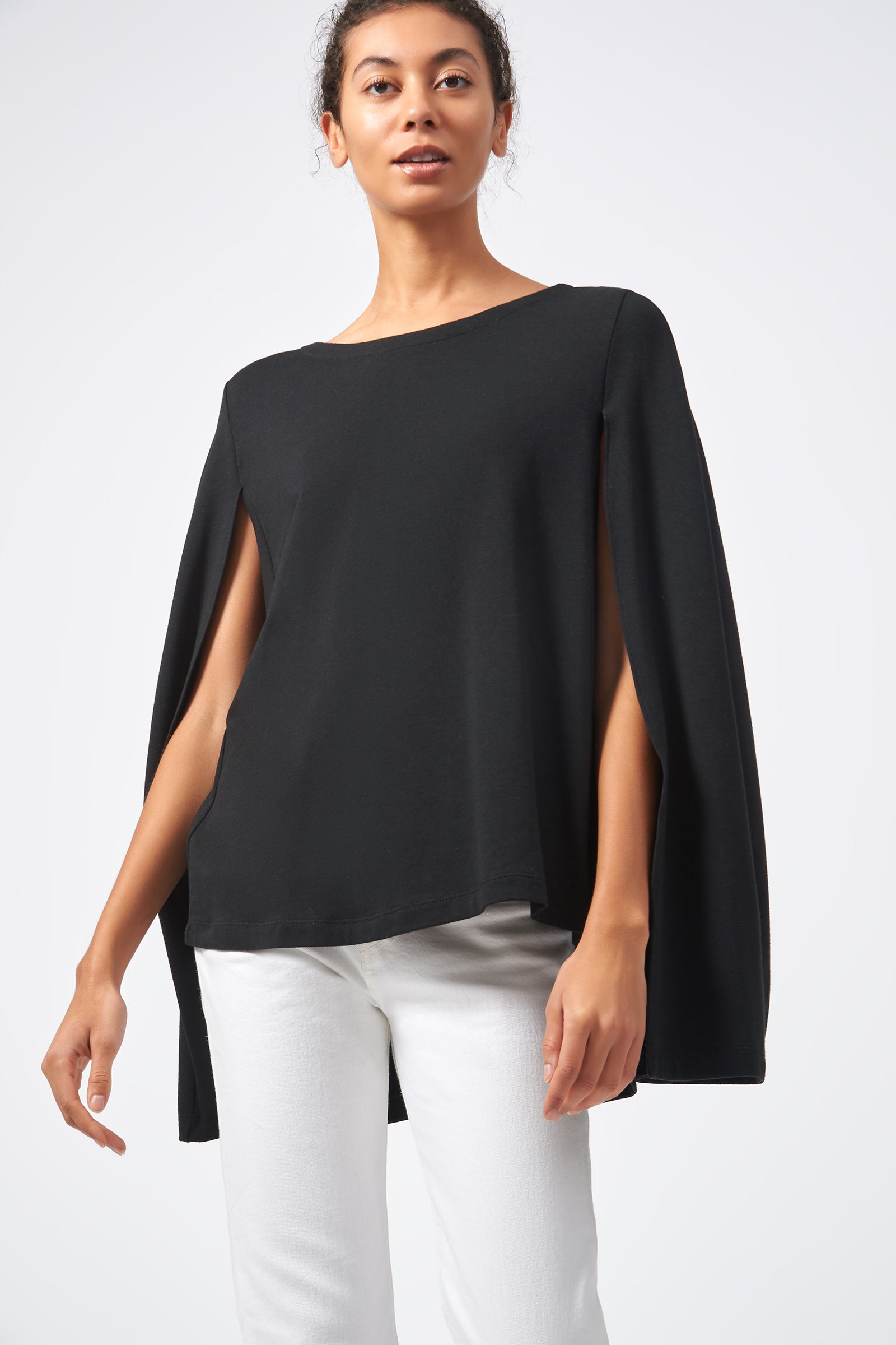 Kal Rieman Cape Sweatshirt in Black on Model Front View