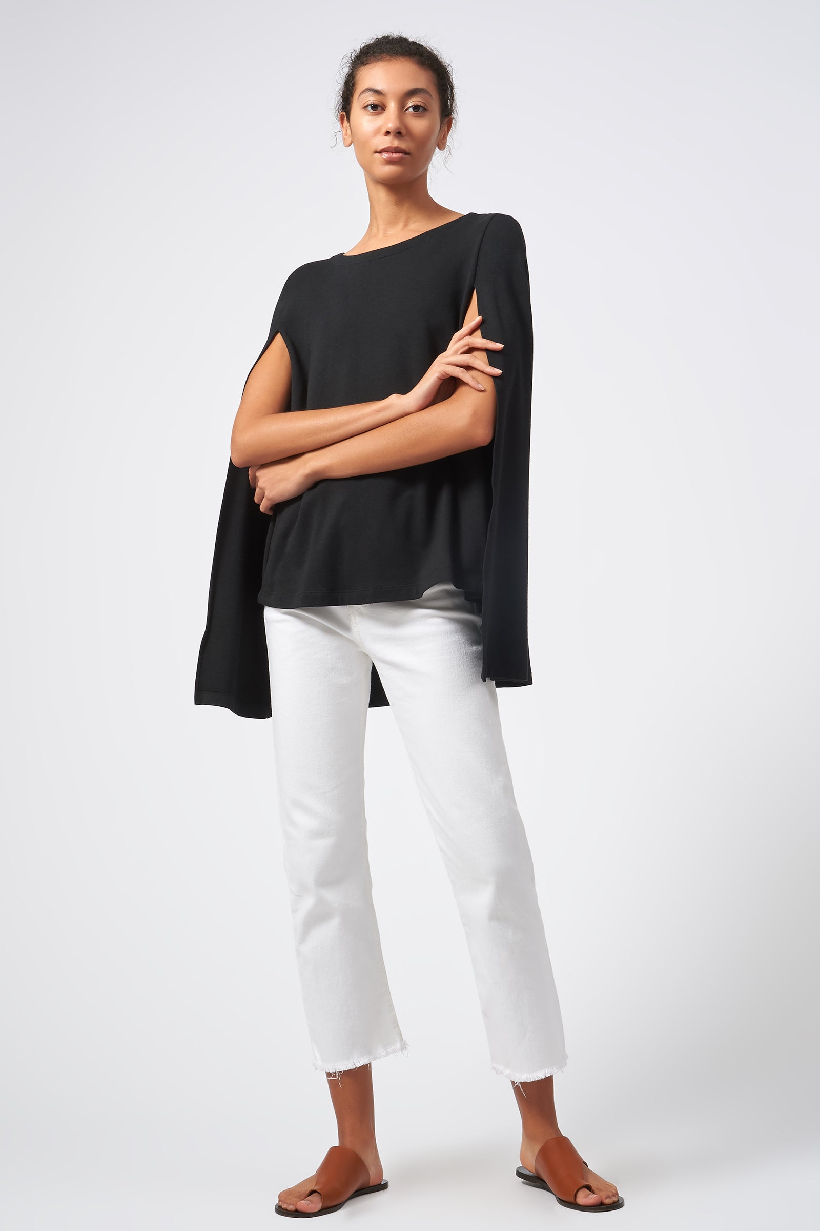 Kal Rieman Cape Sweatshirt in bamboo terry black full front view