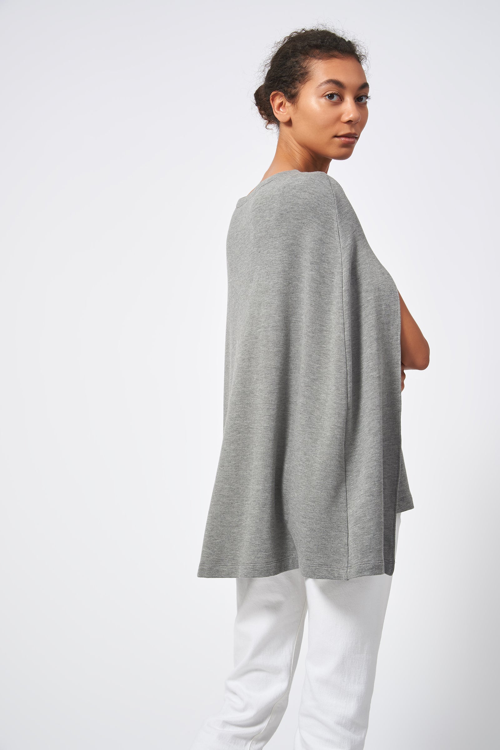 Kal Rieman Cape Sweatshirt in Heather Grey on Model Back View