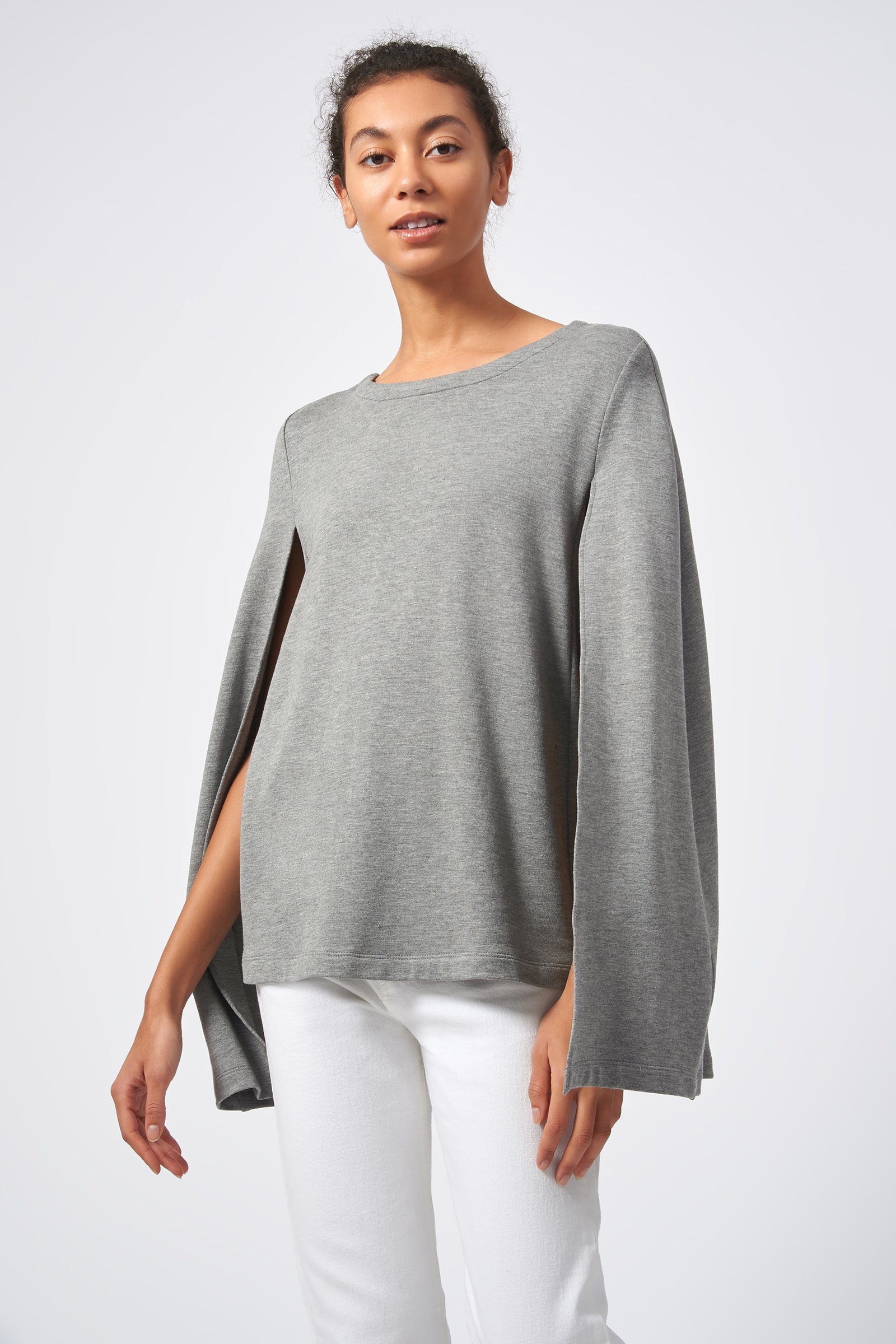 Kal Rieman Cape Sweatshirt in Heather Grey on Model Front View