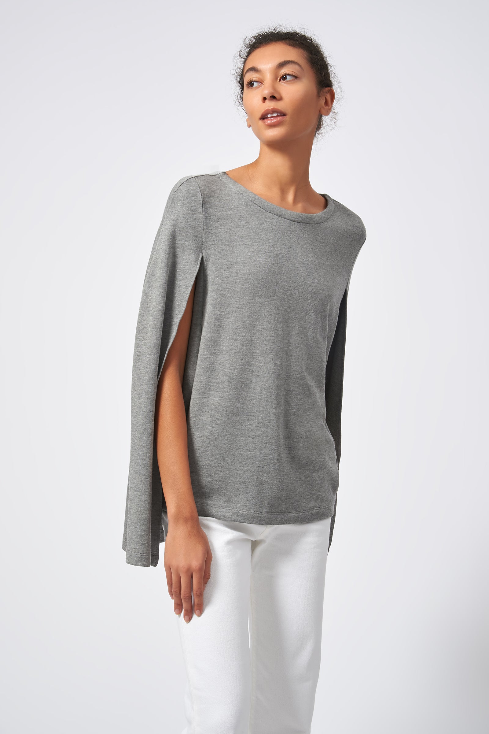 Kal Rieman Cape Sweatshirt in Heather Grey on Model Front View