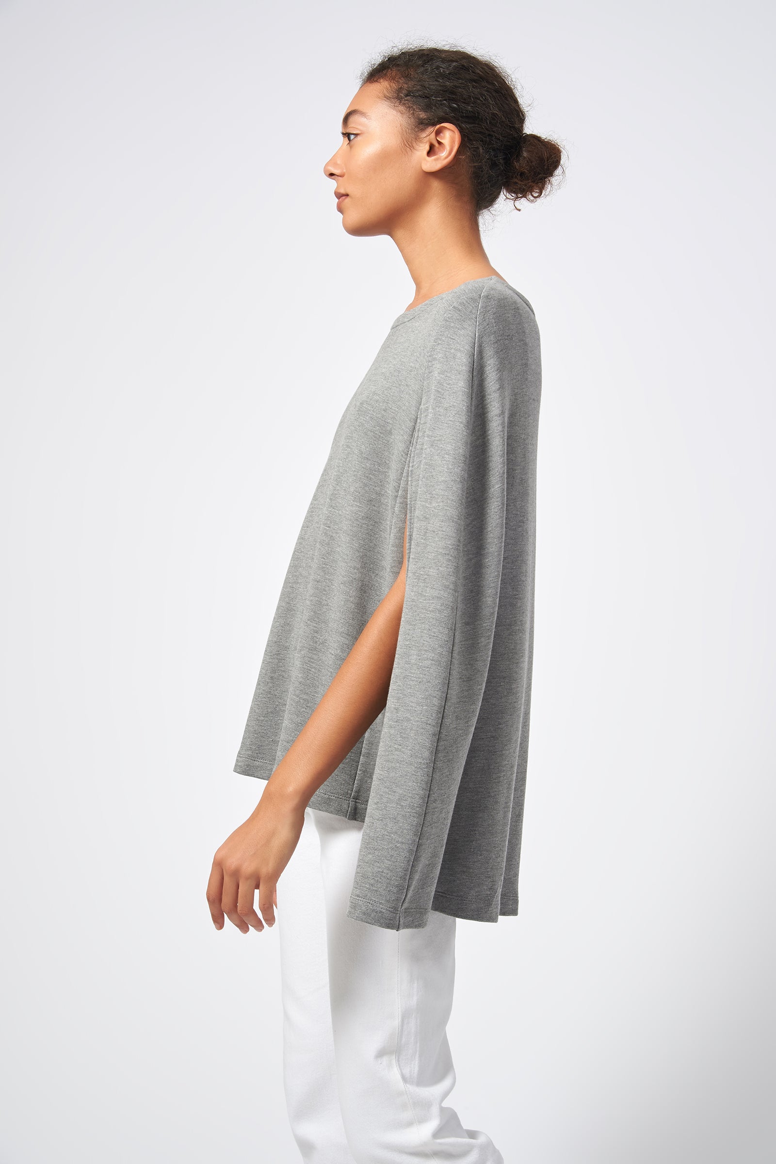 Kal Rieman Cape Sweatshirt in Heather Grey on Model Side View