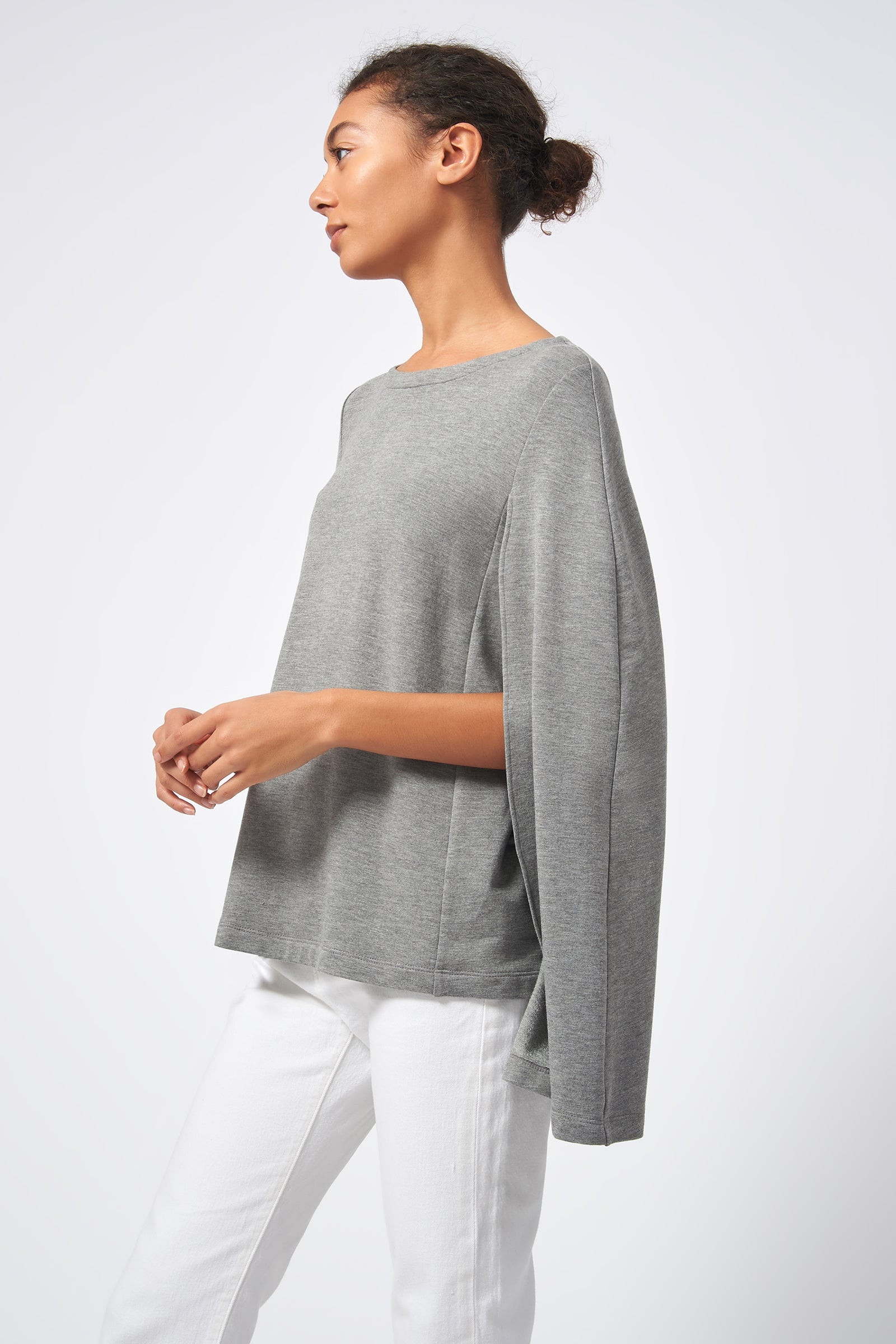 Kal Rieman Cape Sweatshirt in Heather Grey on Model Front View