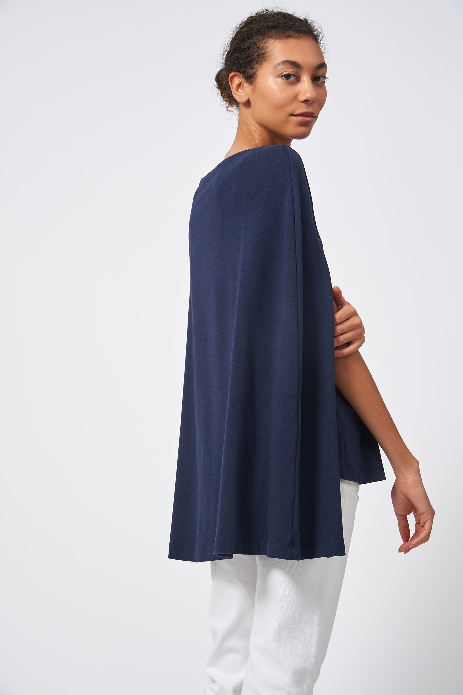 Kal Rieman Cape Sweatshirt in Navy on Model Side View