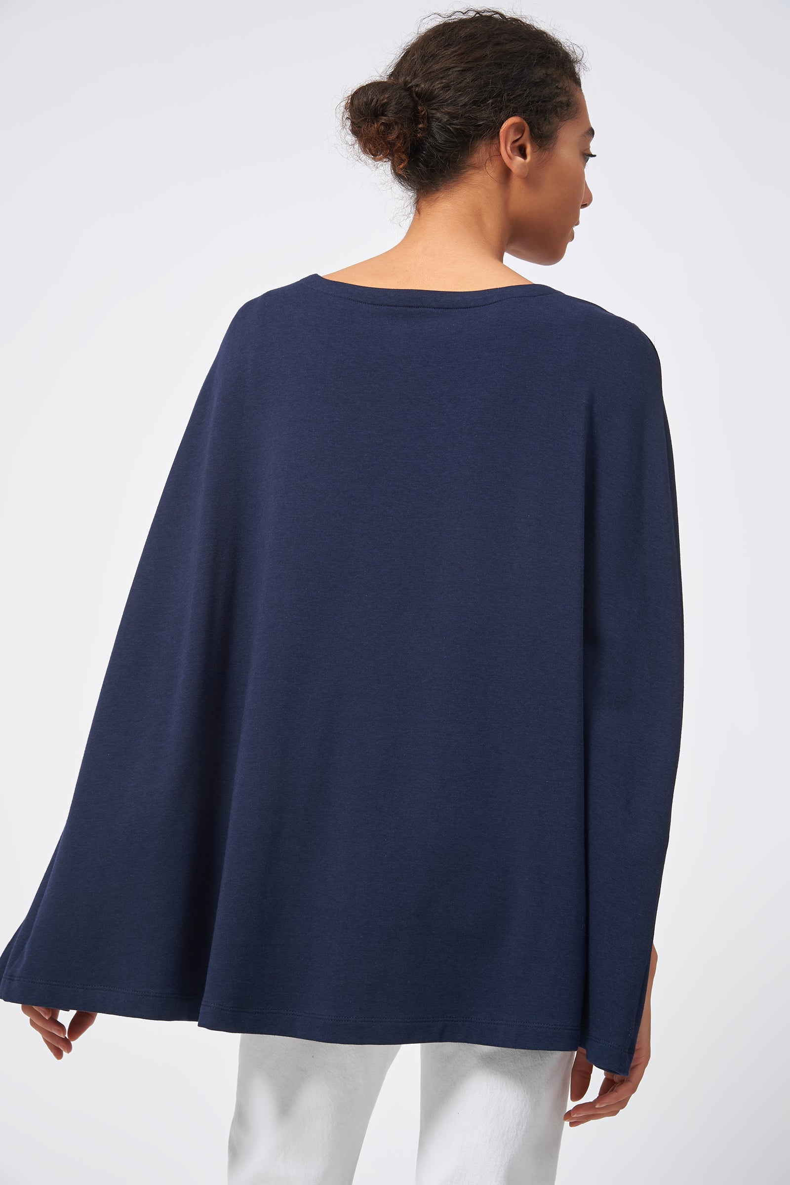 Kal Rieman Cape Sweatshirt in Navy on Model Back View