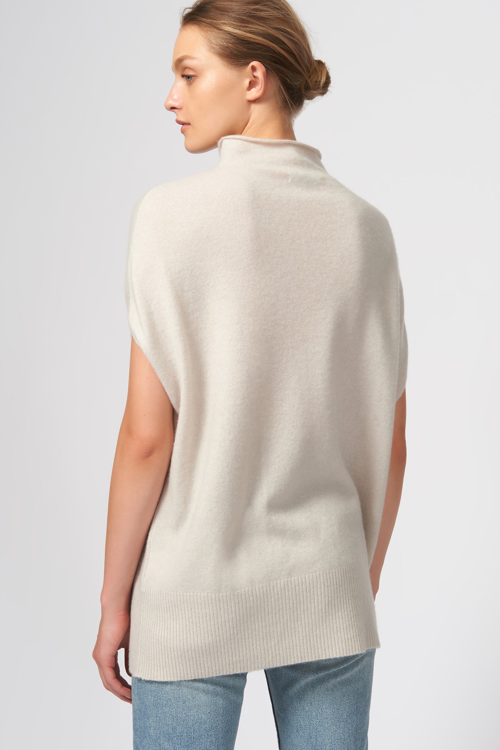 Kal Rieman Cashmere Funnelneck in Haze on Model Front View