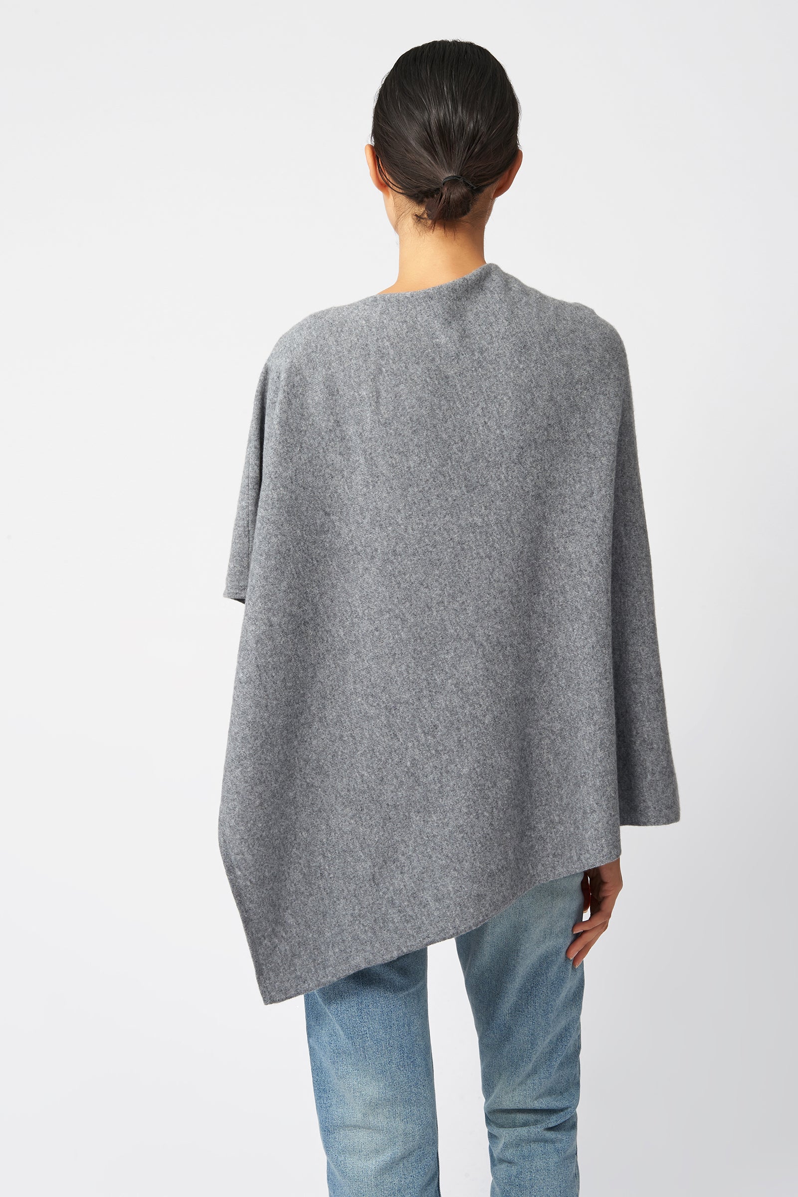 Kal Rieman Cashmere Poncho in Grey Flannel on Model Back View