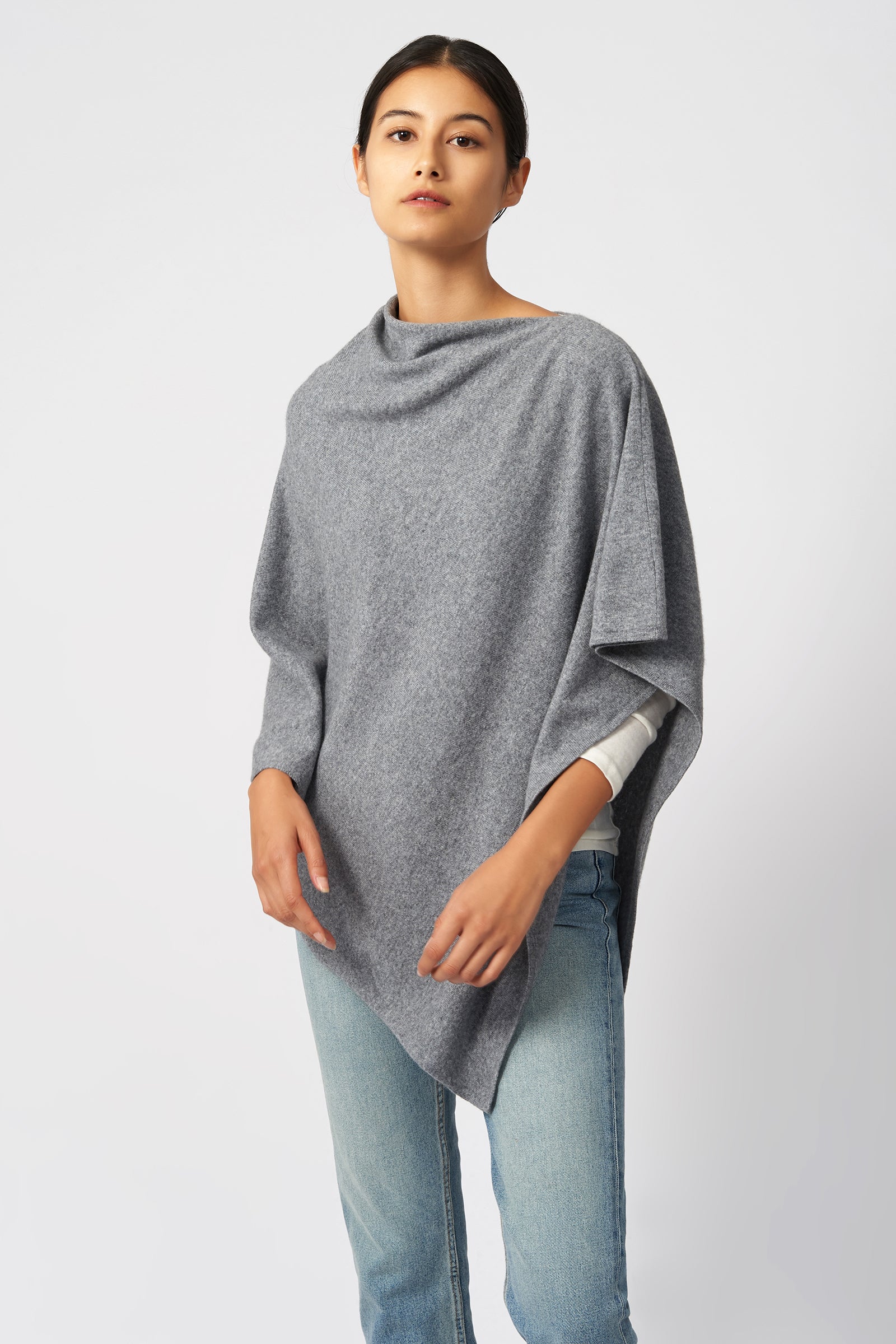 Kal Rieman Cashmere Poncho in Grey Flannel on Model Front View