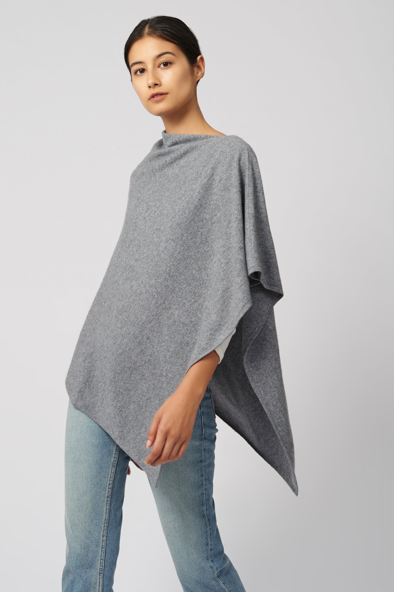 Kal Rieman Cashmere Poncho in Grey Flannel on Model Side View