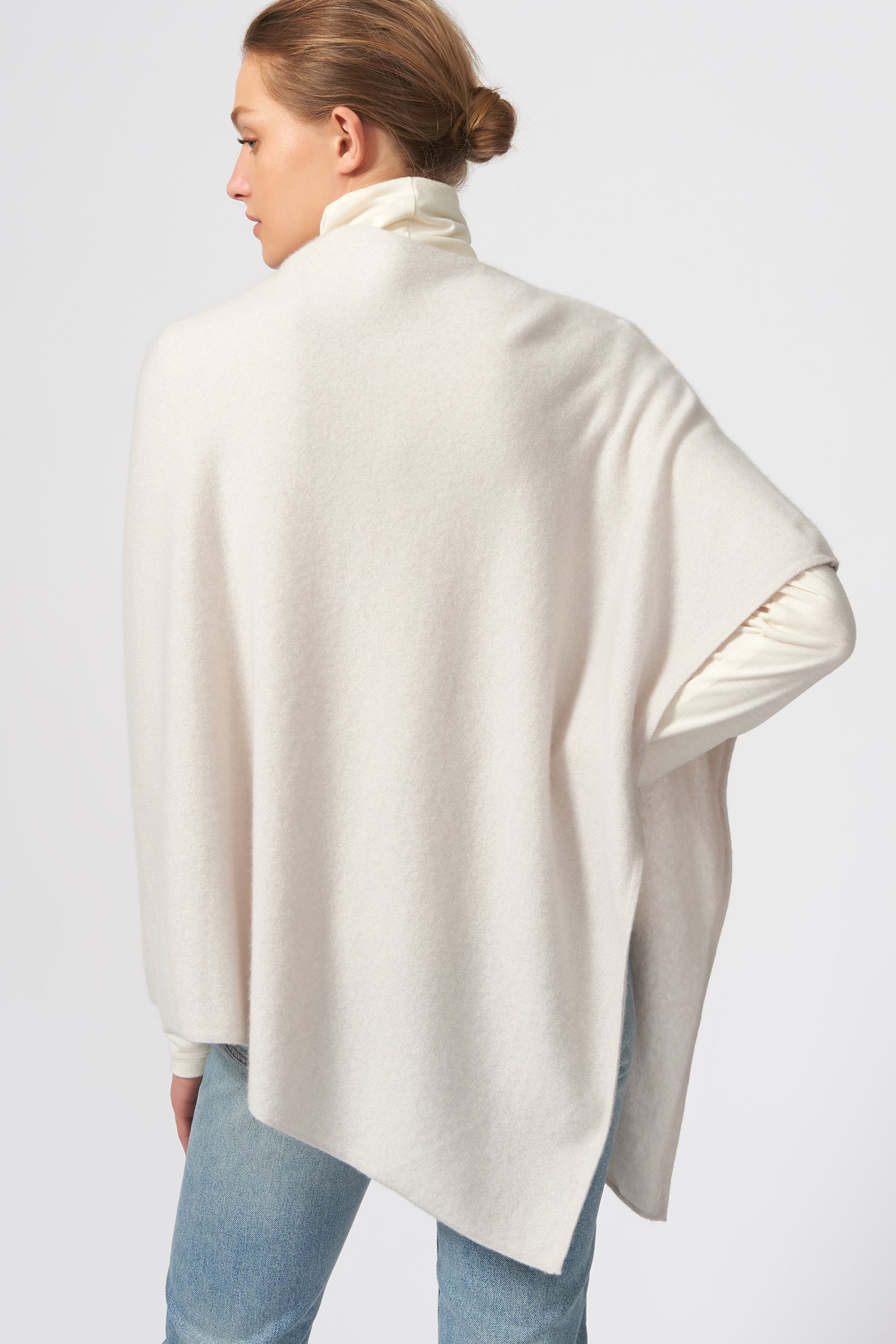 Kal Rieman Cashmere Poncho in Haze on Model Detail View