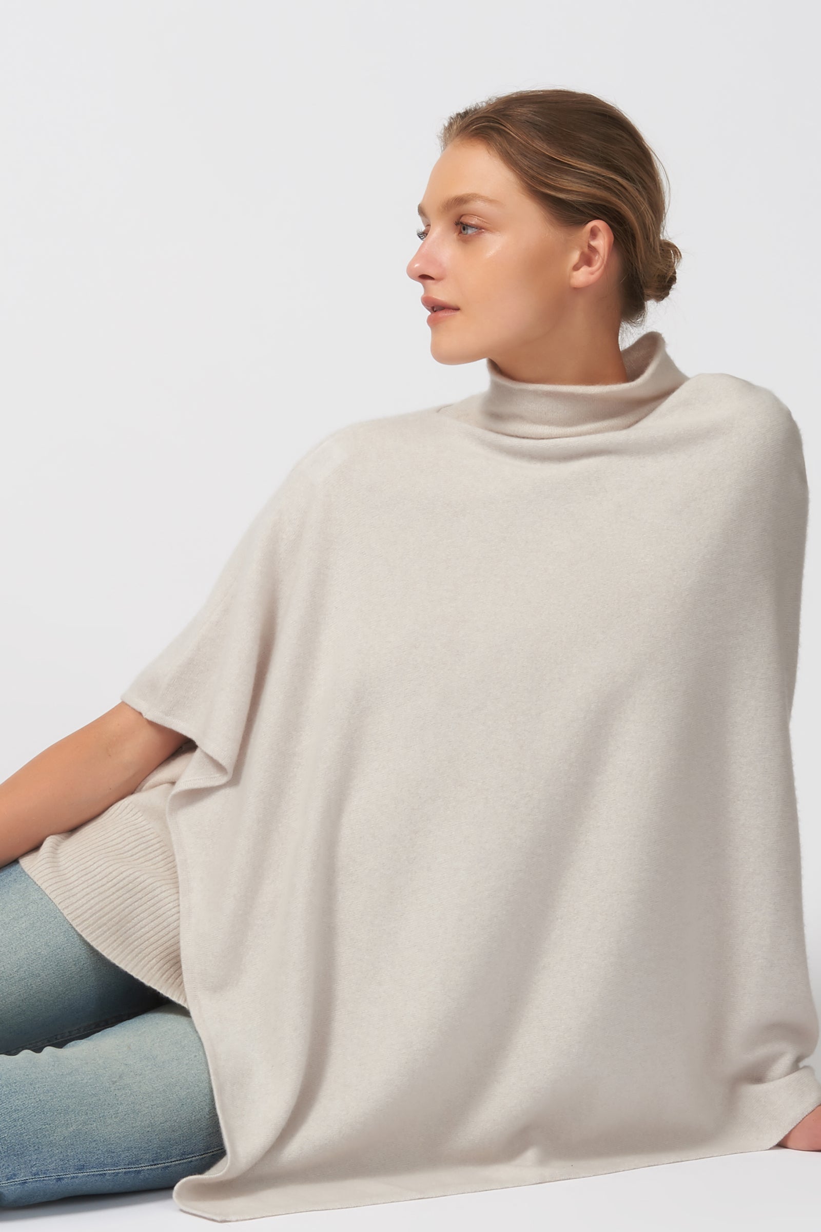 Kal Rieman Cashmere Poncho in Haze on Model Detail View