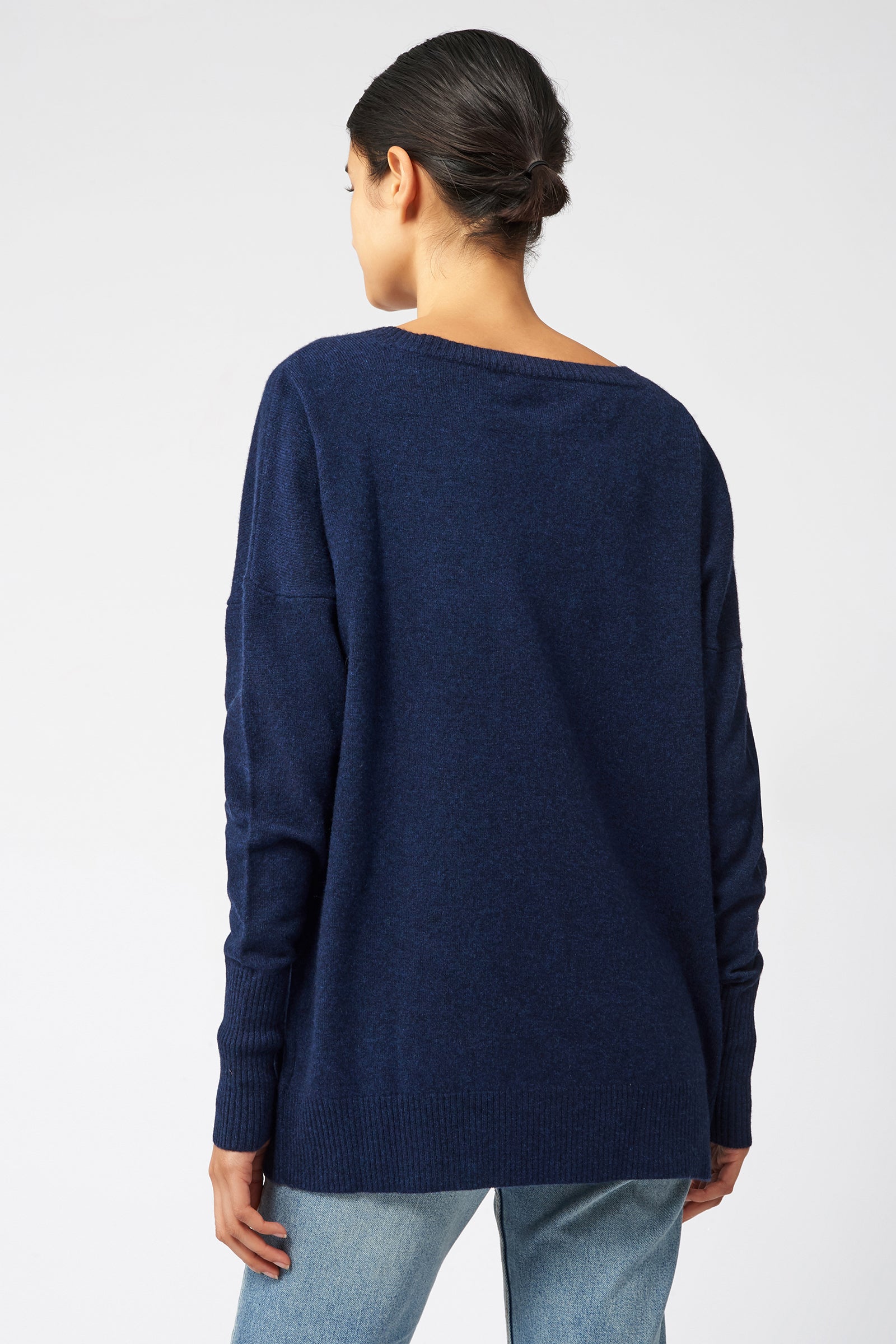 Kal Rieman Cashmere V Neck in Navy on Model Front View