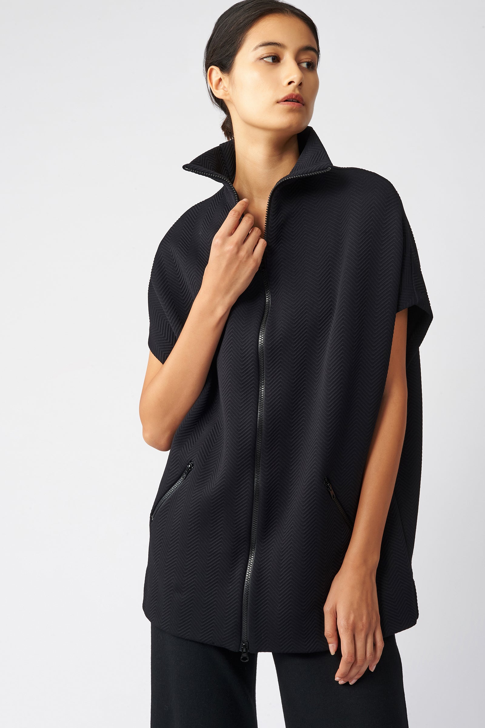 Kal Rieman Chevron Zip Mock Tunic in Black on Model Front View