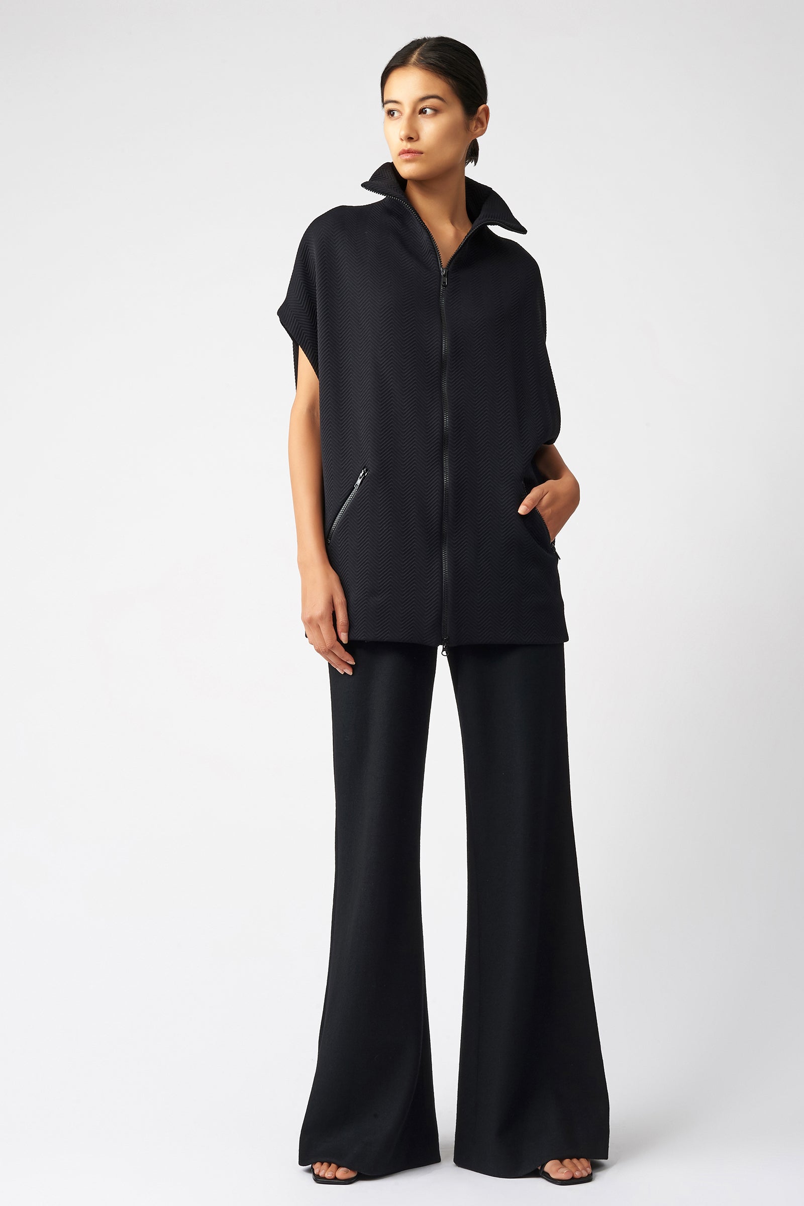 Kal Rieman Chevron Zip Mock Tunic in Black on Model Full Front View