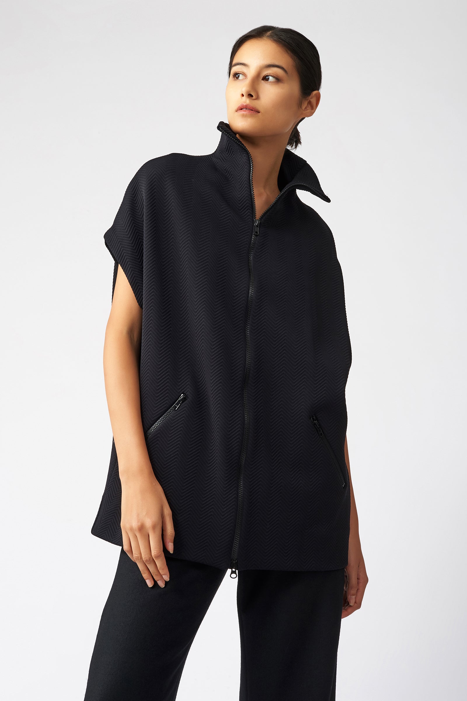Kal Rieman Chevron Zip Mock Tunic in Black on Model Front Side View
