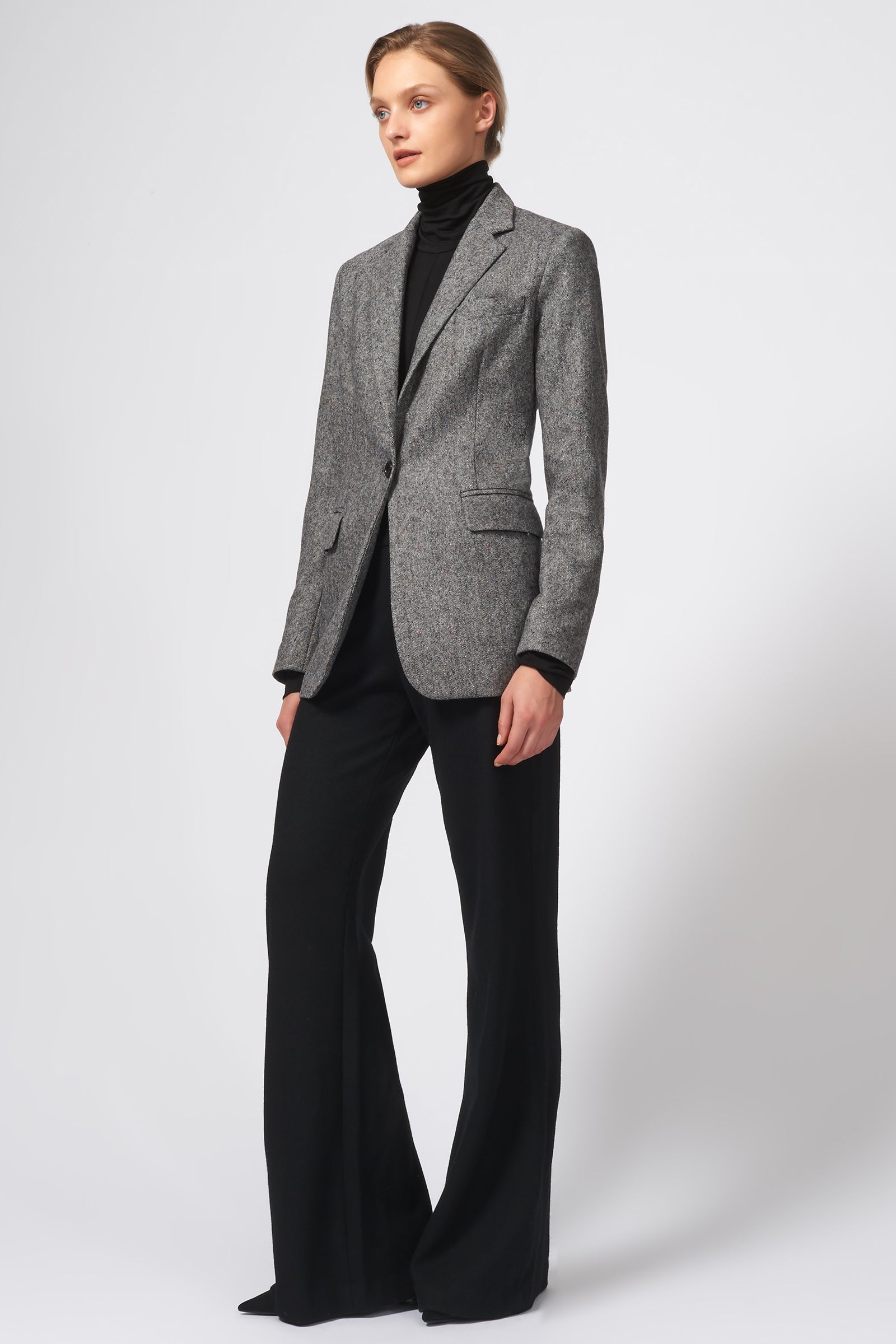 Kal Rieman Classic Notch Blazer in Grey Tweed on Model Front Full View