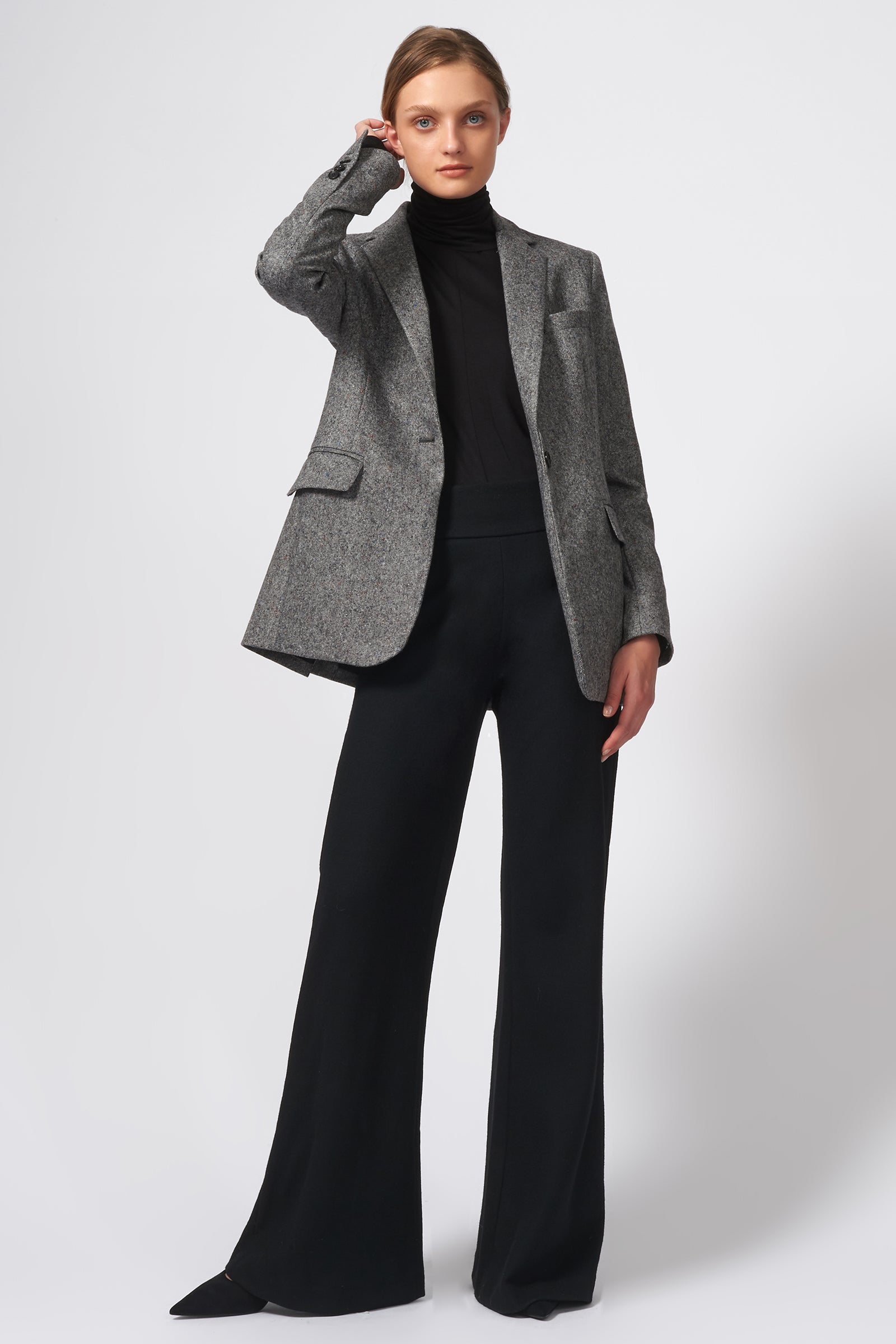 Kal Rieman Classic Notch Blazer in Grey Tweed on Model Front Full View