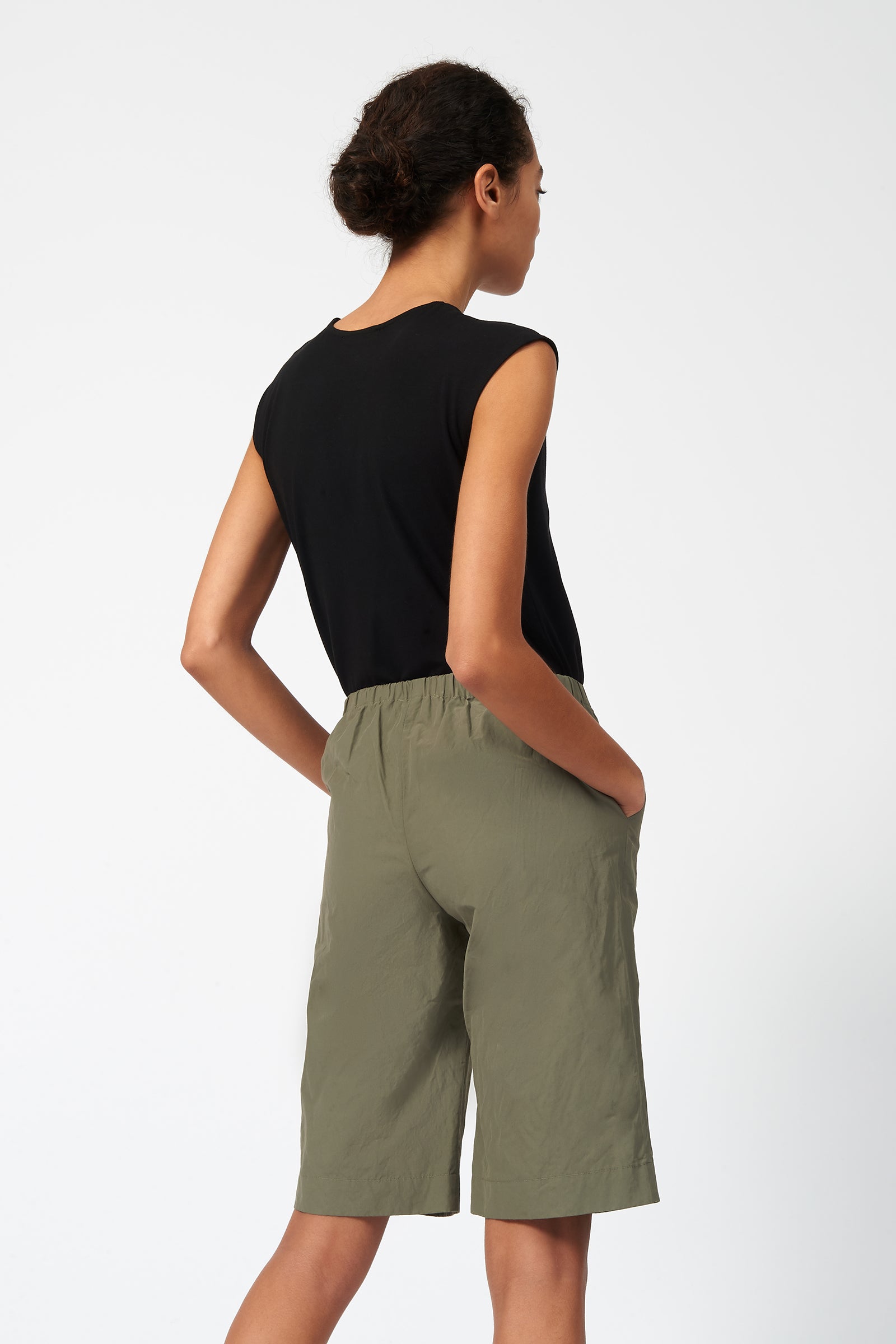 Kal Rieman Cotton Nylon Bermuda in Olive on Model Back View