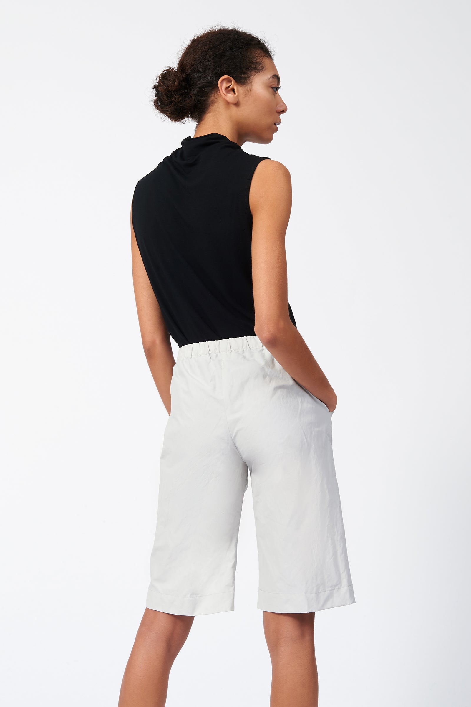 Kal Rieman Cotton Nylon Bermuda in Stone on Model Back View