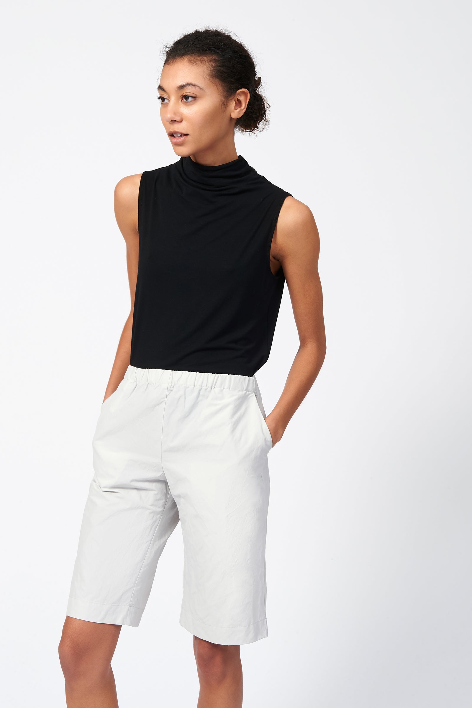 Kal Rieman Cotton Nylon Bermuda in Stone on Model Front View