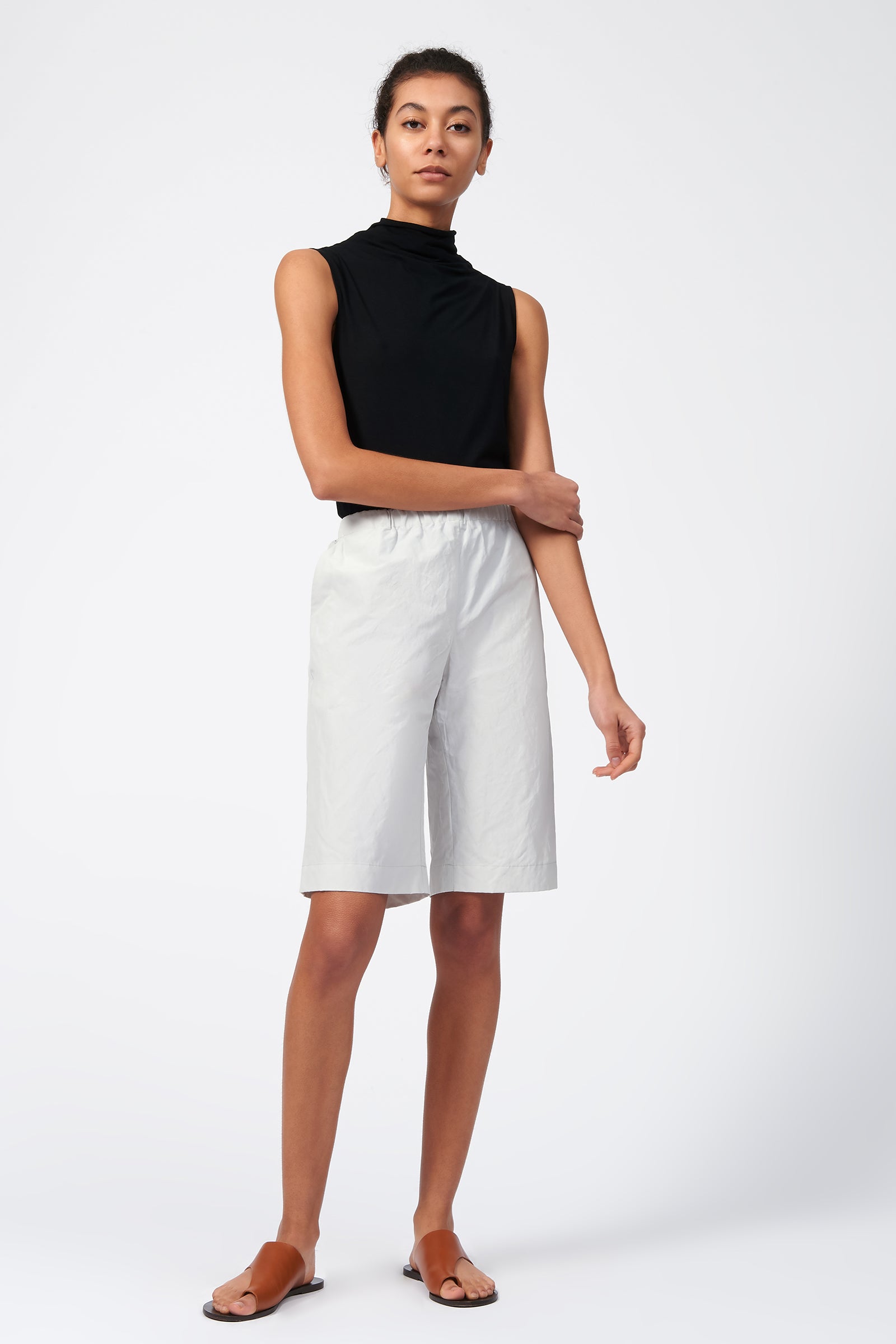 Kal Rieman Cotton Nylon Bermuda in Stone on Model Front View