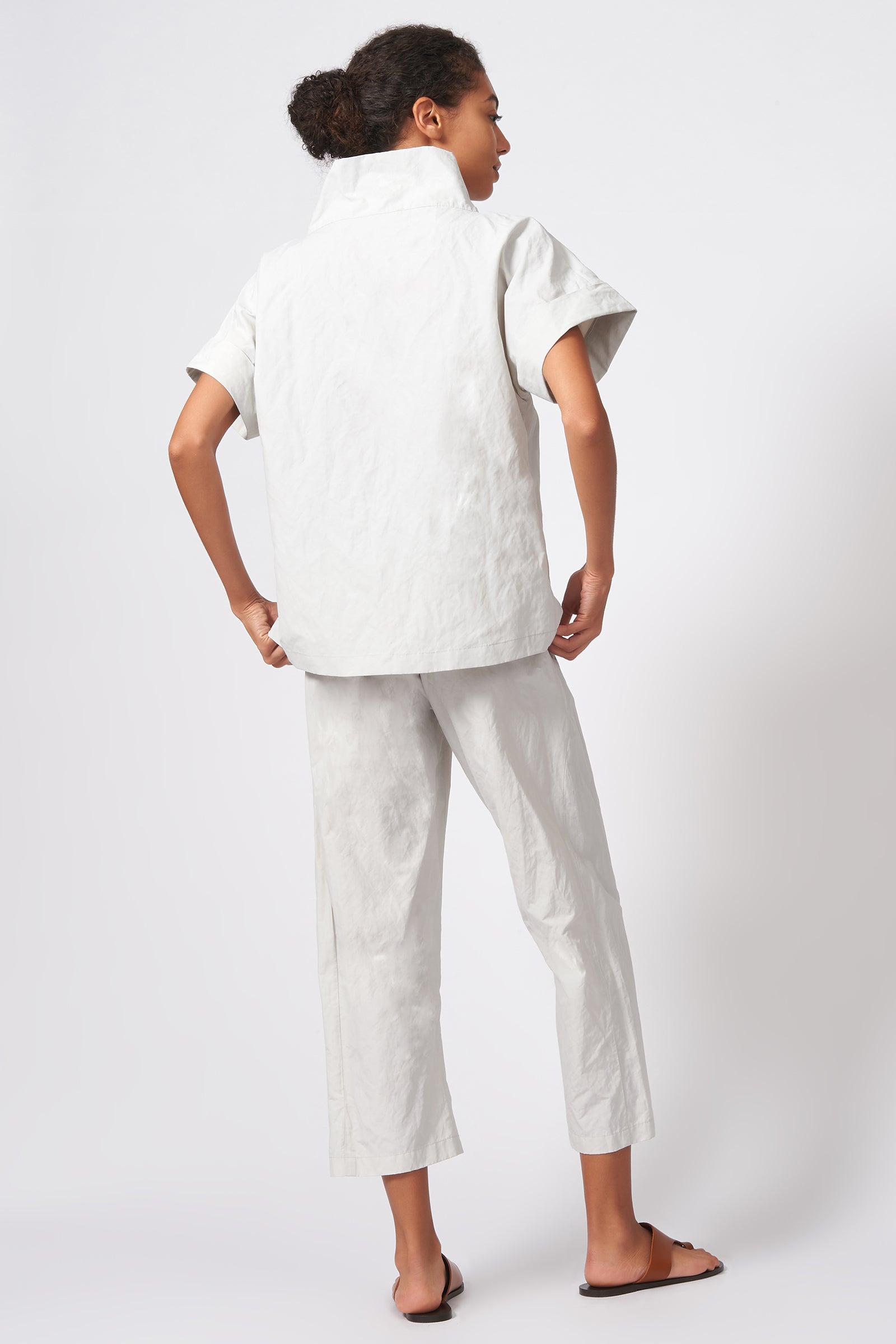 Kal Rieman Cuffed Kimono Tee in Stone Cotton Nylon on Model Front Full View