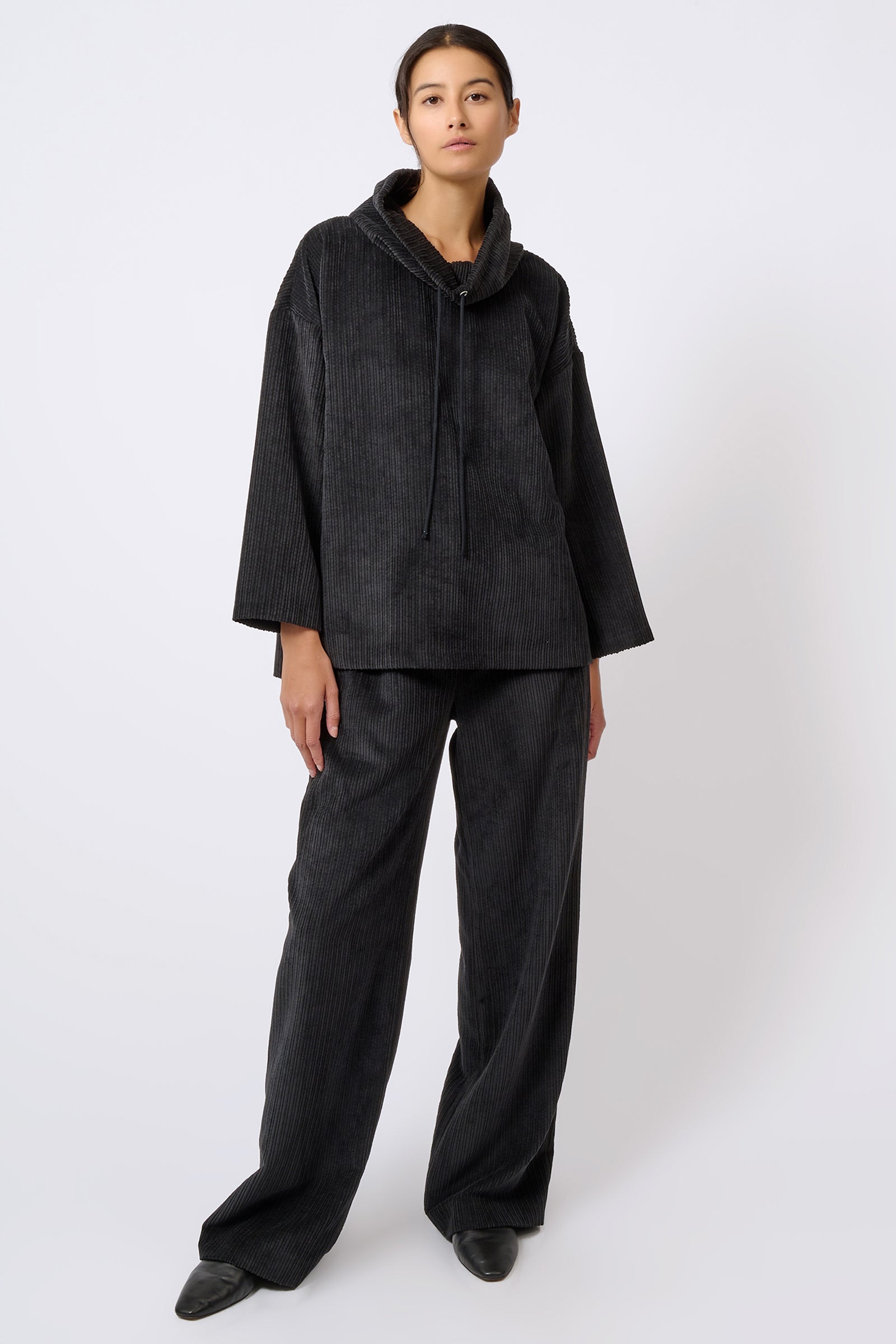 Kal Rieman Debbie Drawstring Pant in Black on Model Full Front View