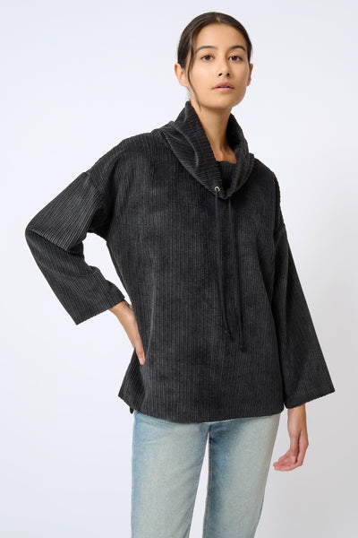 Debbie Drawstring Pullover in Black Constructed in Soft Wale Cord – KAL  RIEMAN