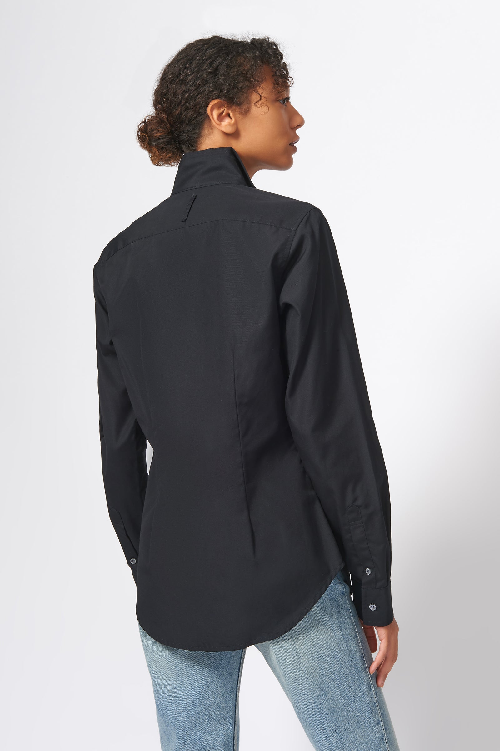 Kal Rieman Double Collar Shirt in Black Ottoman on Model Back View
