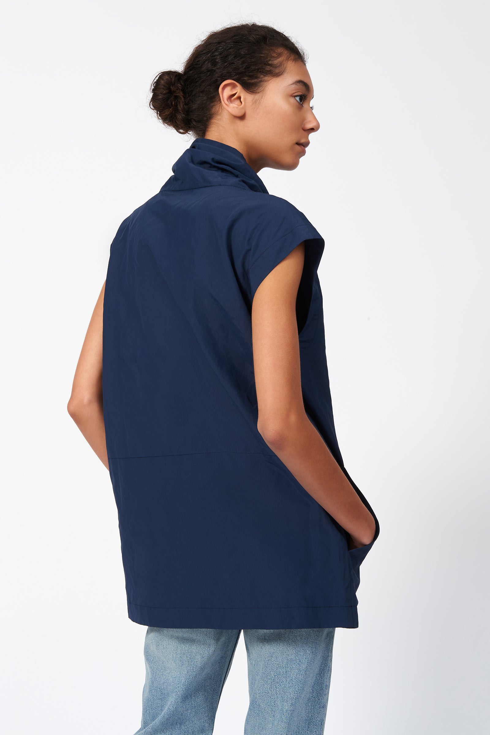 Kal Rieman Drawstring Pullover in Navy on Model Back View