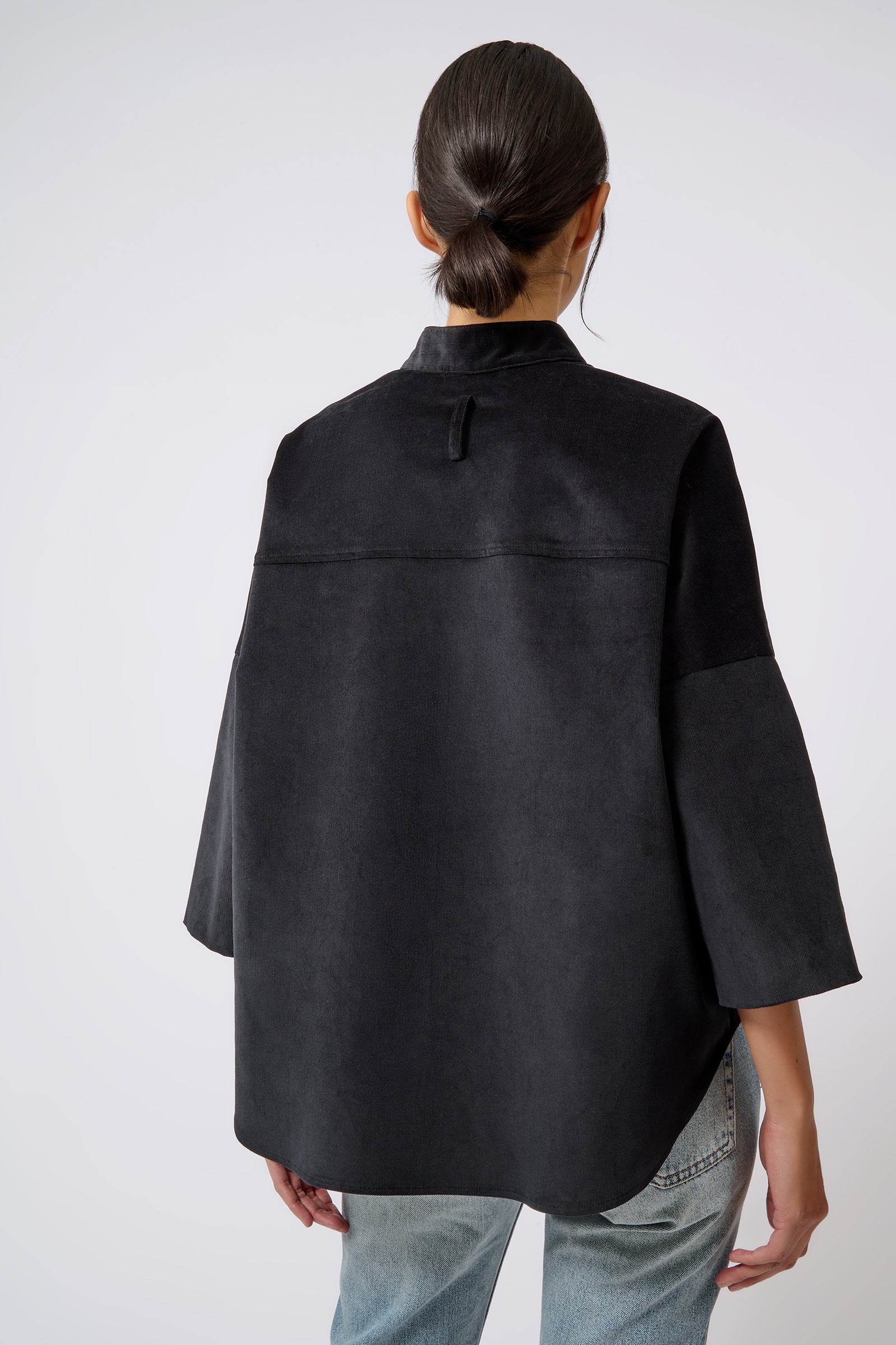 Kal Rieman Drop Shoulder Top in Black on Model Back View