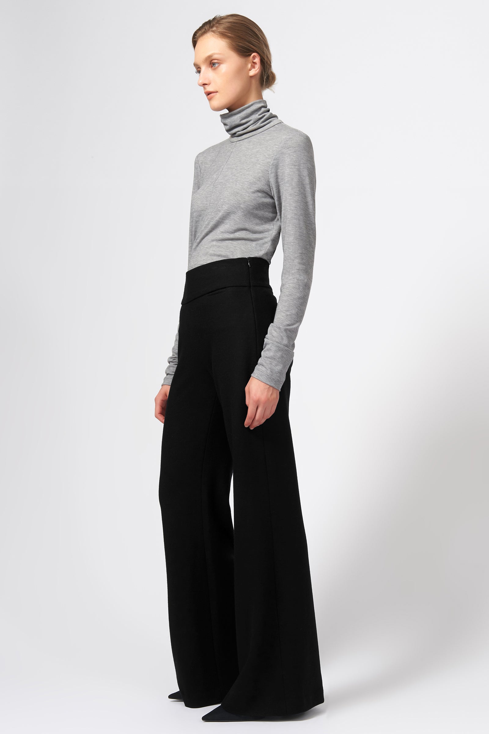 Kal Rieman Felted Jersey Wide Leg Pant in Black on Model Front Side View