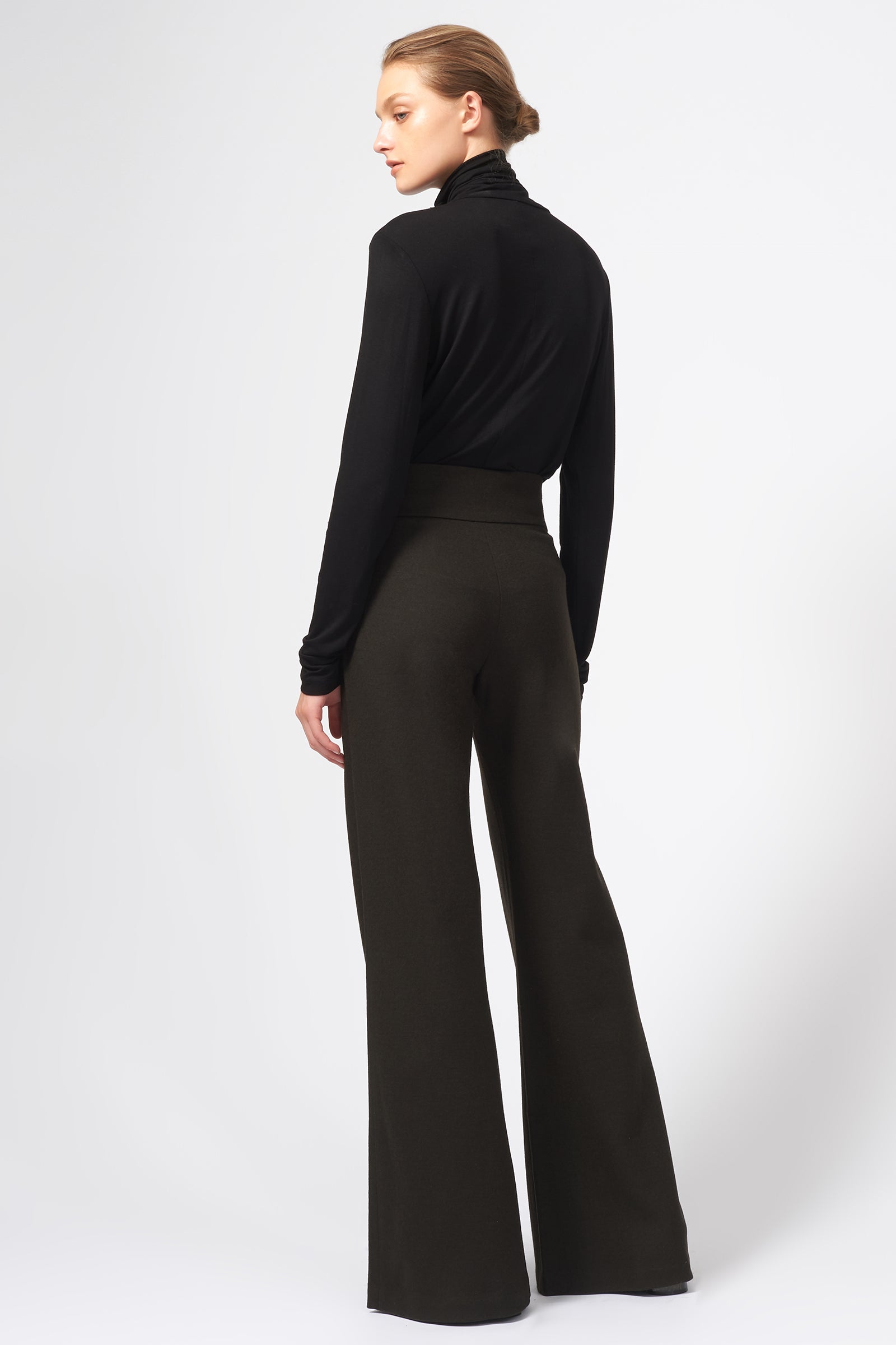 Kal Rieman Felted Jersey Wide Leg Pant in Espresso on Model Full Back View