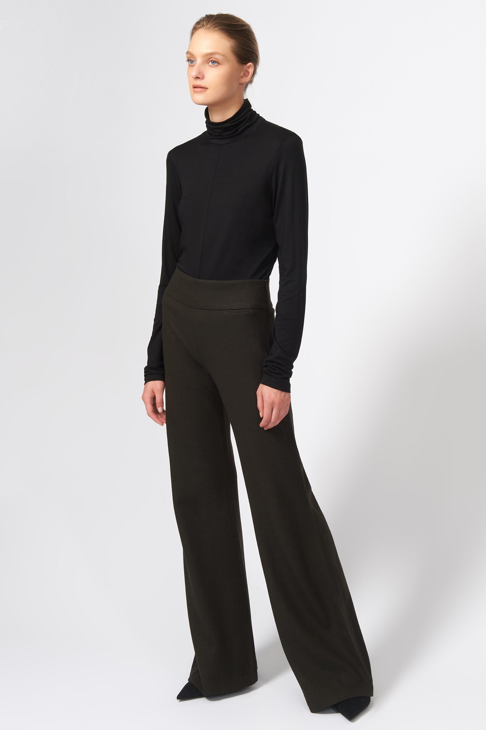 Kal Rieman Felted Jersey Wide Leg Pant in Espresso on Model Full Front View
