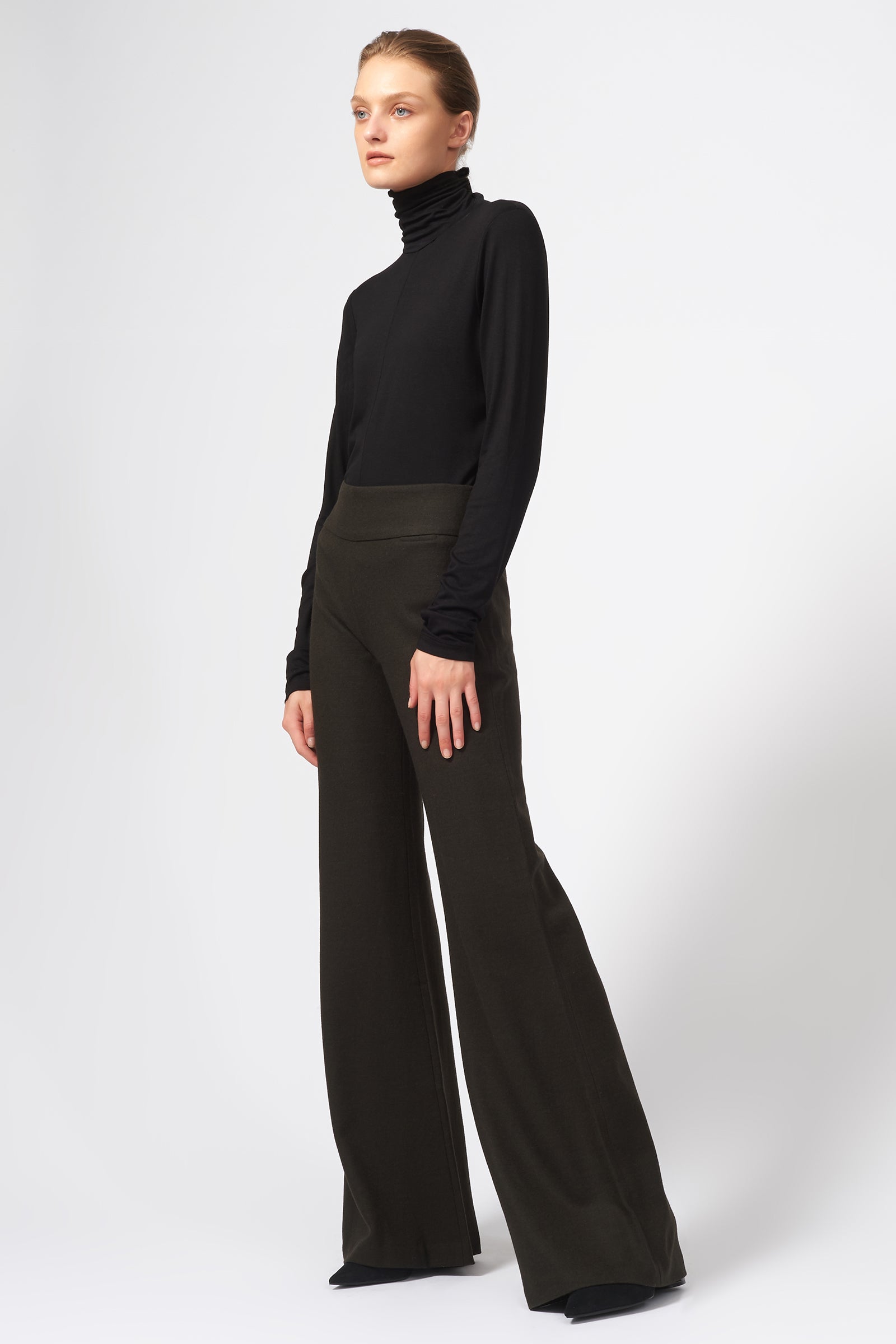 Kal Rieman Felted Jersey Wide Leg Pant in Espresso on Model Full Front View