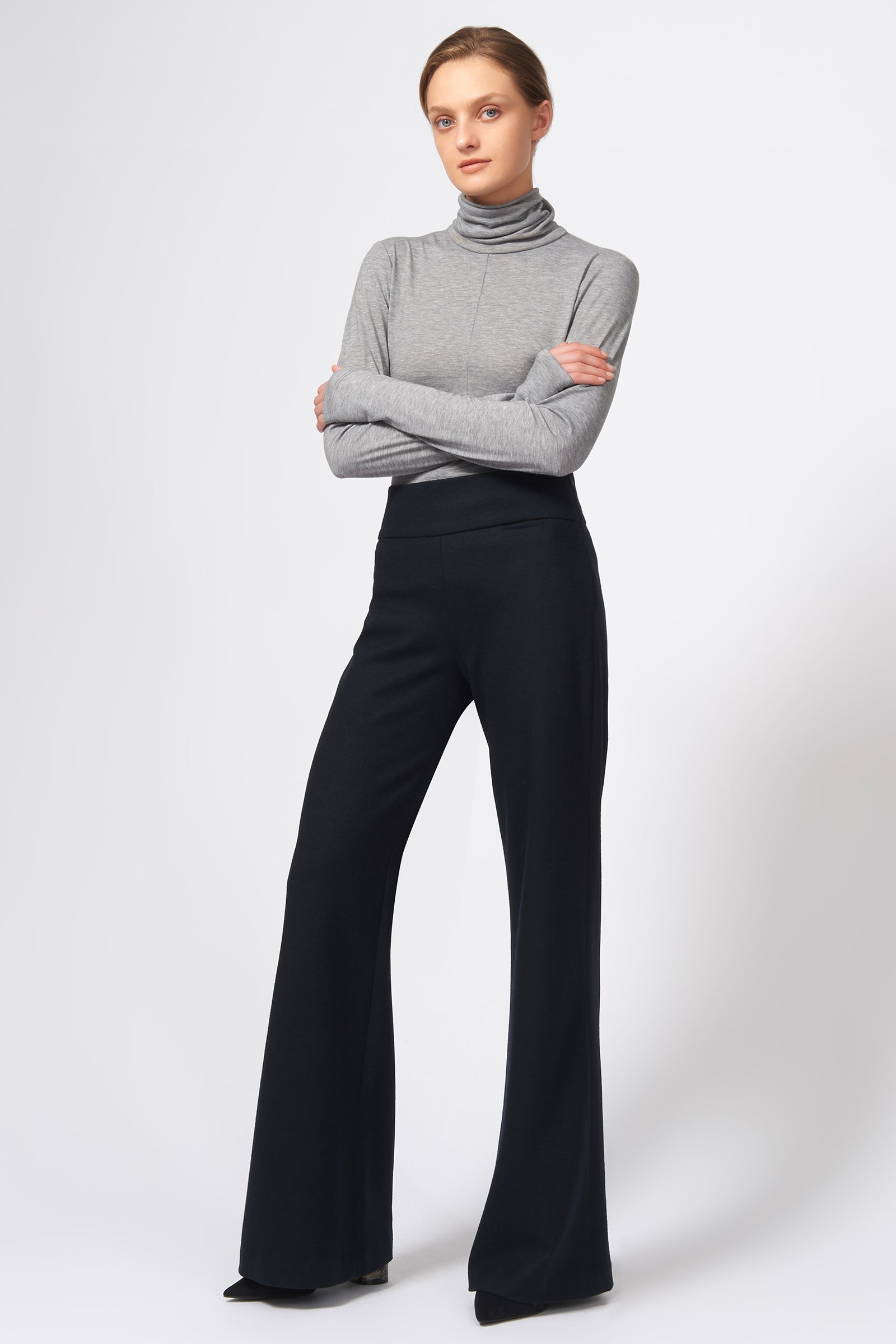 Kal Rieman Felted Jersey Wide Leg Pant in Midnight on Model Full Front View